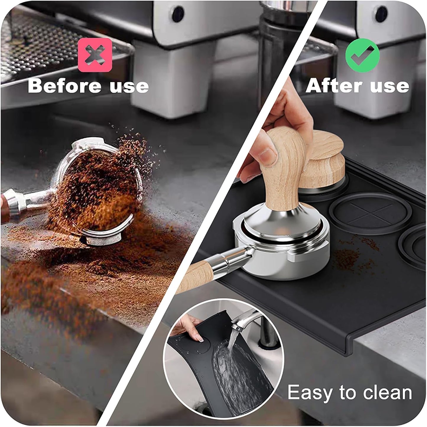 Espresso Tamping Mat 9.8x7.8 Inch, Food Grade Silicone Barista Station for 51/54/58mm Tamper, Anti-Slip Heat Resistant Waterproof, Home and Café Use, Black