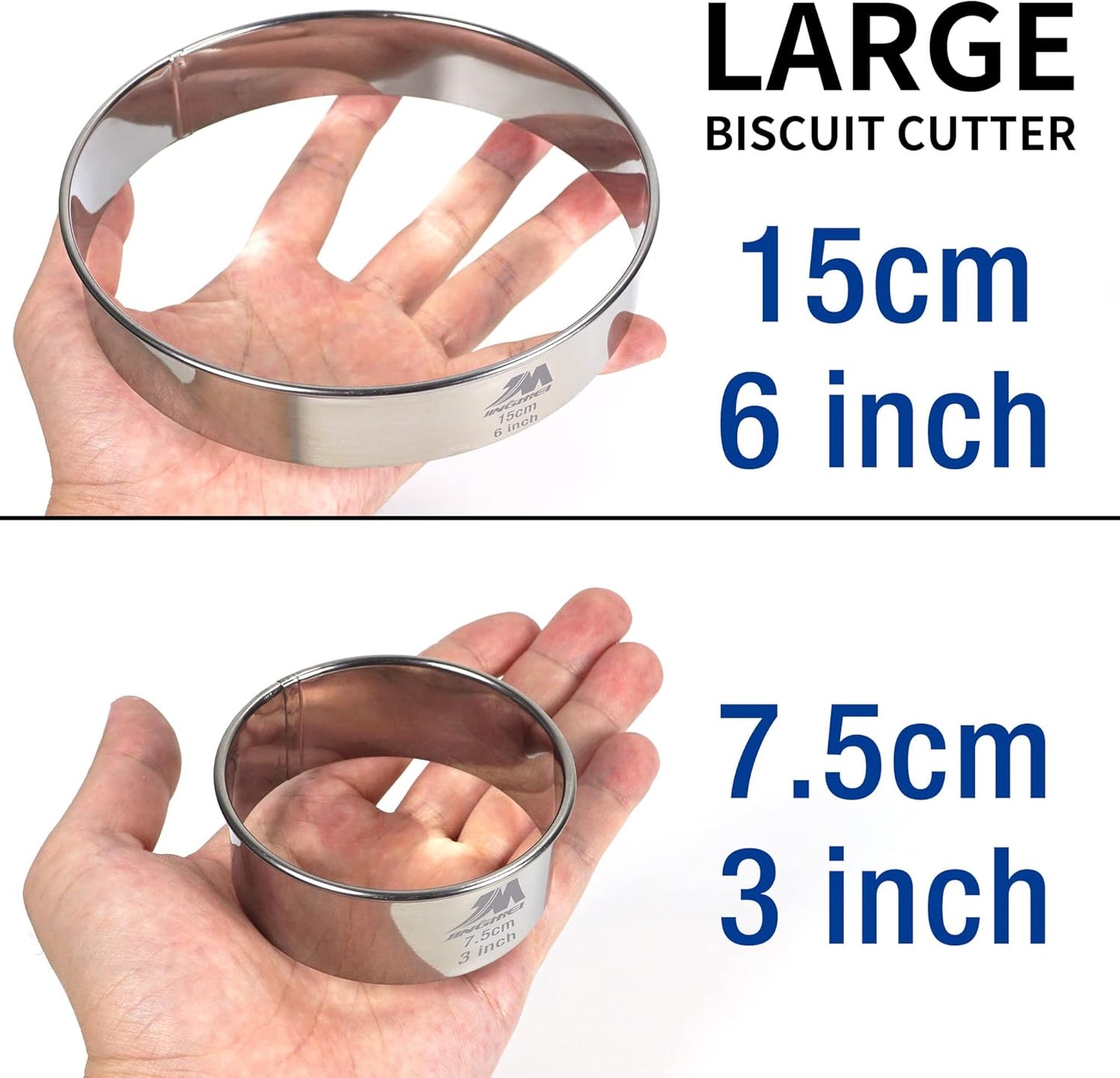 M JNGMEI 6 Pieces Stainless Steel Cookie Cutter Set 2'', 3'',3.5'', 4'',5''and6'' Biscuit Plain Edge Round Cutters large Sizes Shape Molds Ranging from 2-6 Inches GIFT PACKAGE