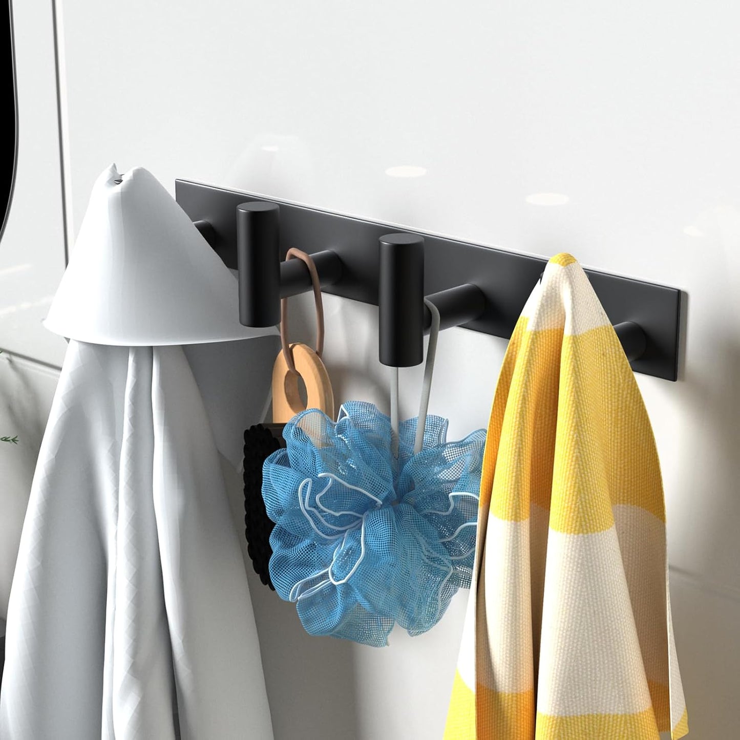 VAEHOLD 2PACK Hat and Coat Wall Mount Rack - 4 Hooks for Robes, Bags, Keys, and Towels - Bathroom Towel Hanger Organizer -Black