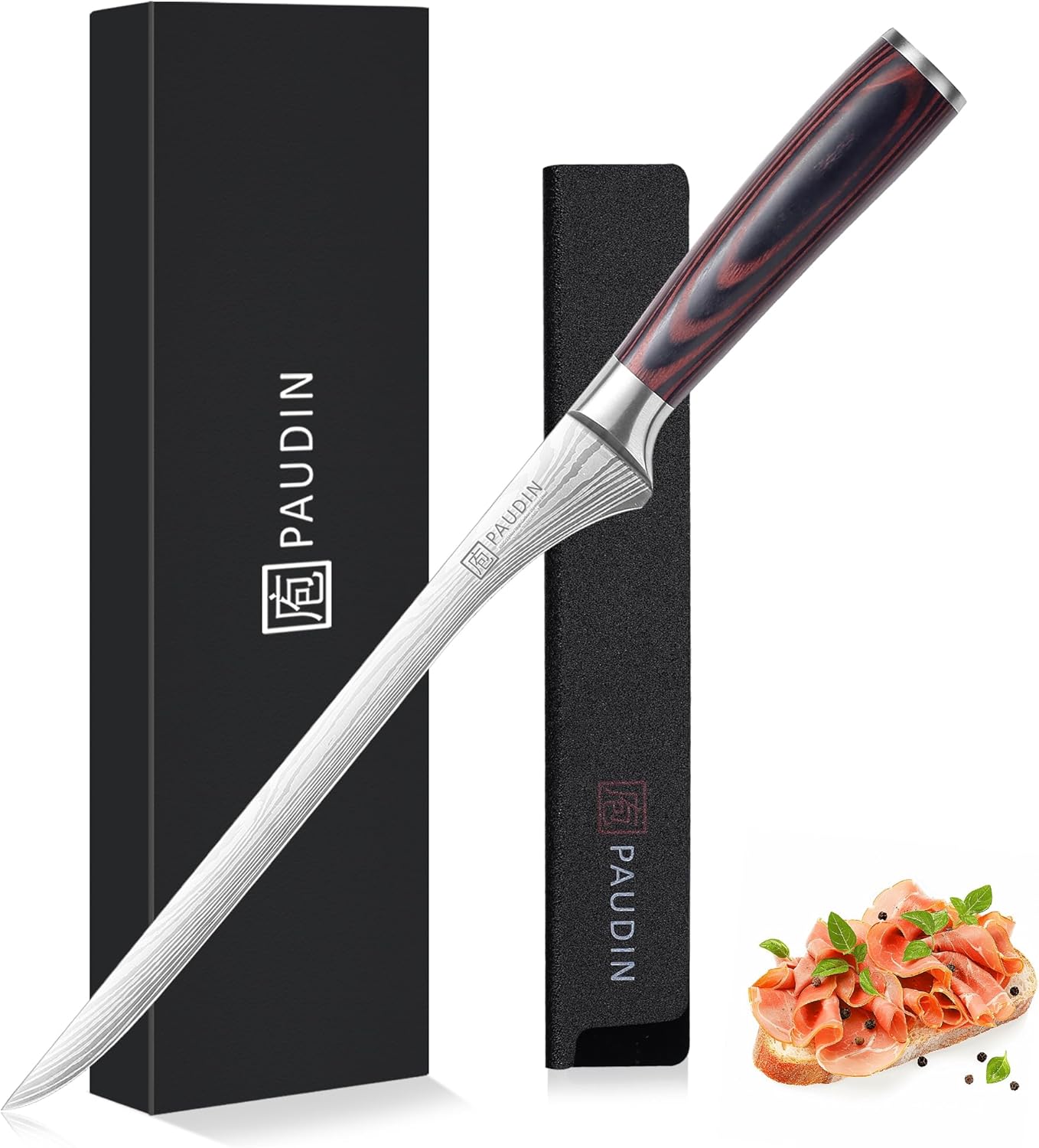 PAUDIN Carving Knife, 10 Inch Professional Ham Slicing Knife with Sheath, High Carbon Stainless Steel Meat Cutting Knifes, Spanish Style Sharp Slicer Knives with Ergonomic Pakkawood Handle, Gift Box
