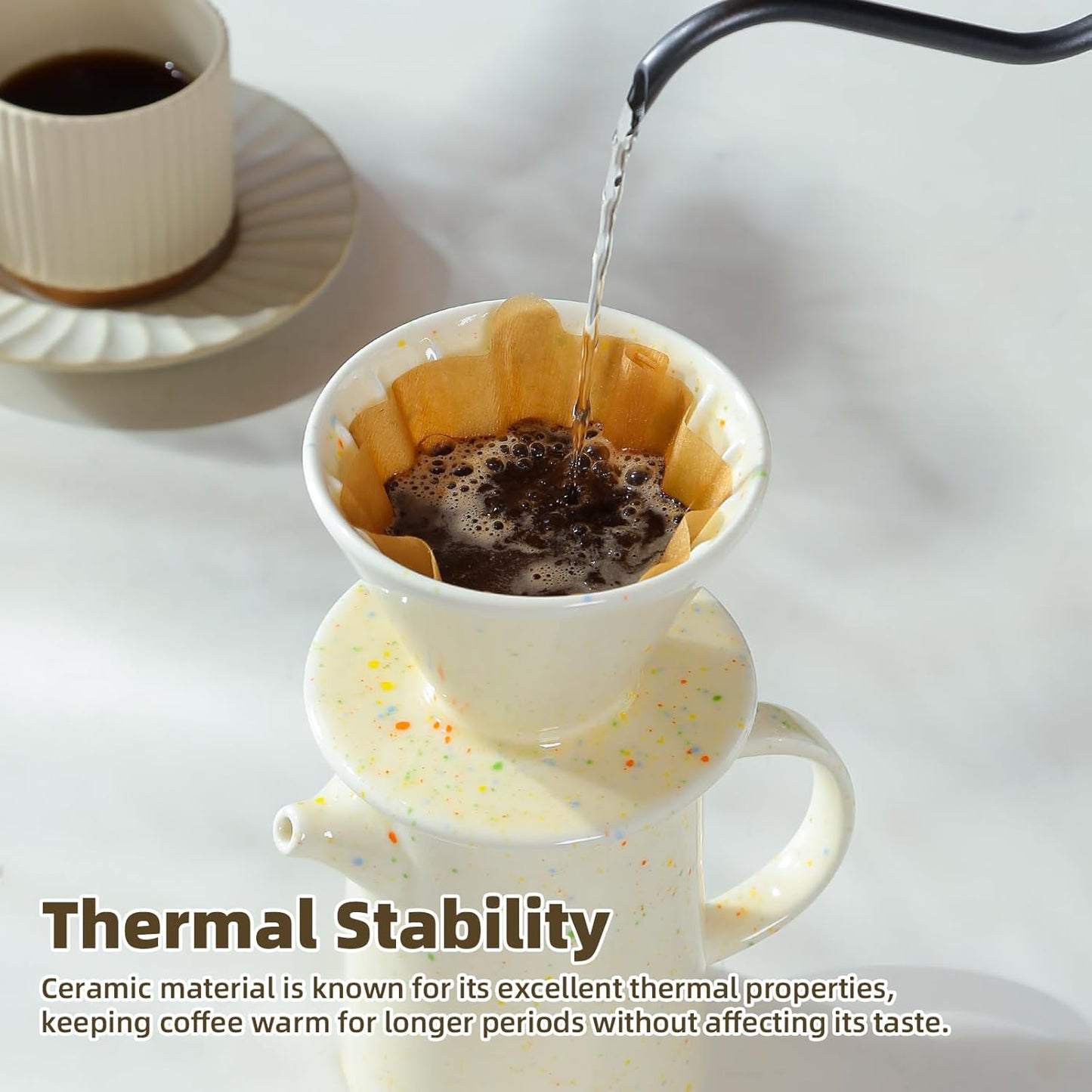 Pour Over Coffee Maker Set,Ceramic Pour Over V60 Coffee Dripper Set with 20 Count Paper Coffee Filters,for Home Café Restaurant Camping,15.8 Ounces(Multi-Color Dot)