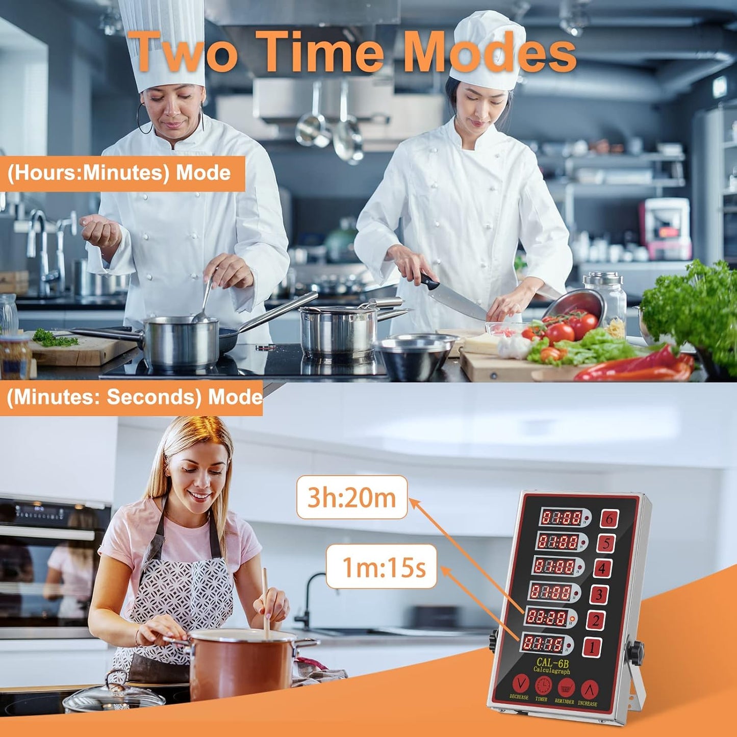 Kitchen Timers for Cooking – 6 Channel Commercial Kitchen Timer Restaurant Kitchen Supplies – Stainless Steel LED Technology Kitchen Timer Digital – Reminder Function, Loud Alarm