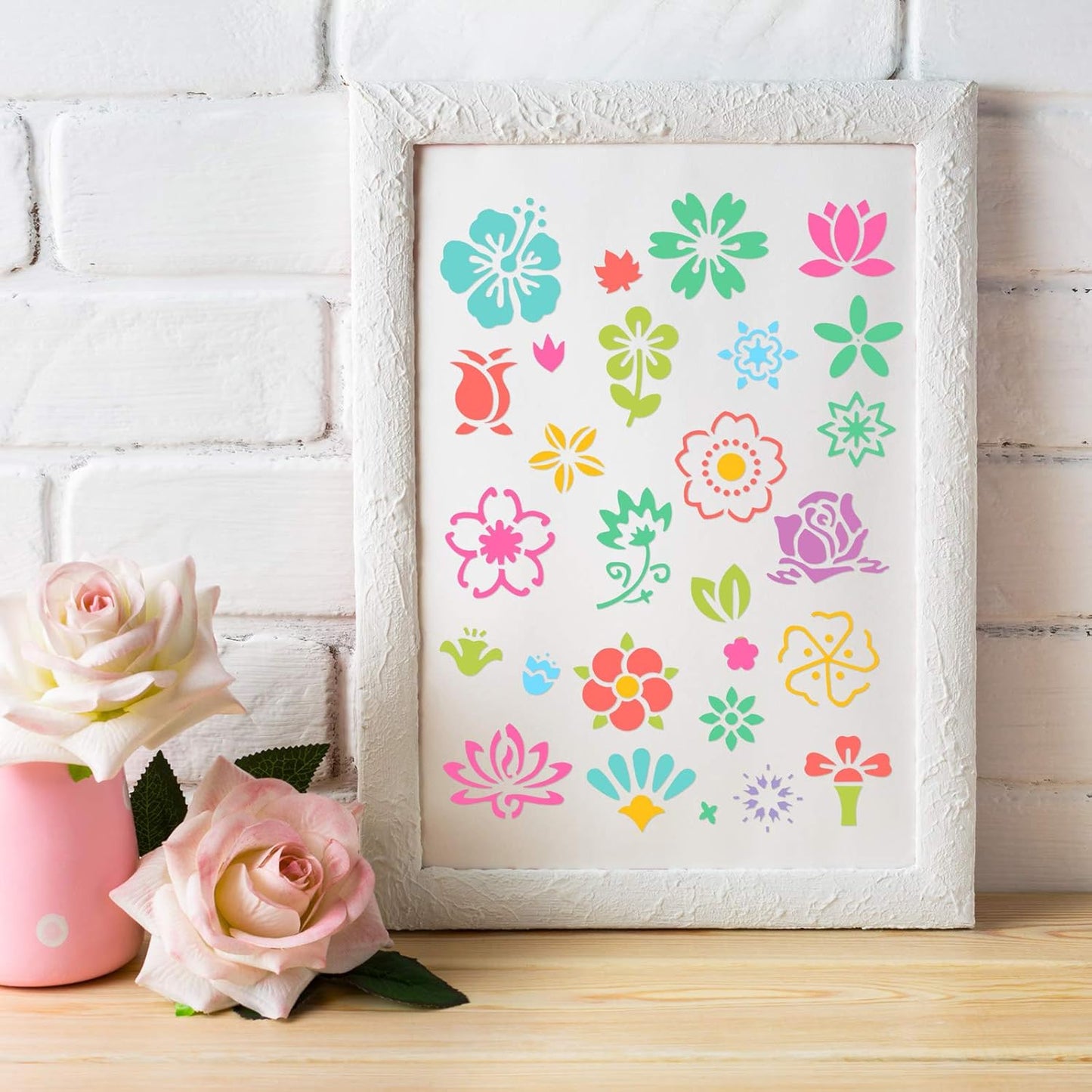 Zonon 3 Pieces Stencil Template Painting Stencil Spring Summer Template Reusable Drawing Set for Daily DIY Art Notebook Wedding Card Scrapbook Home Decor 3 Sizes(Flower Style)