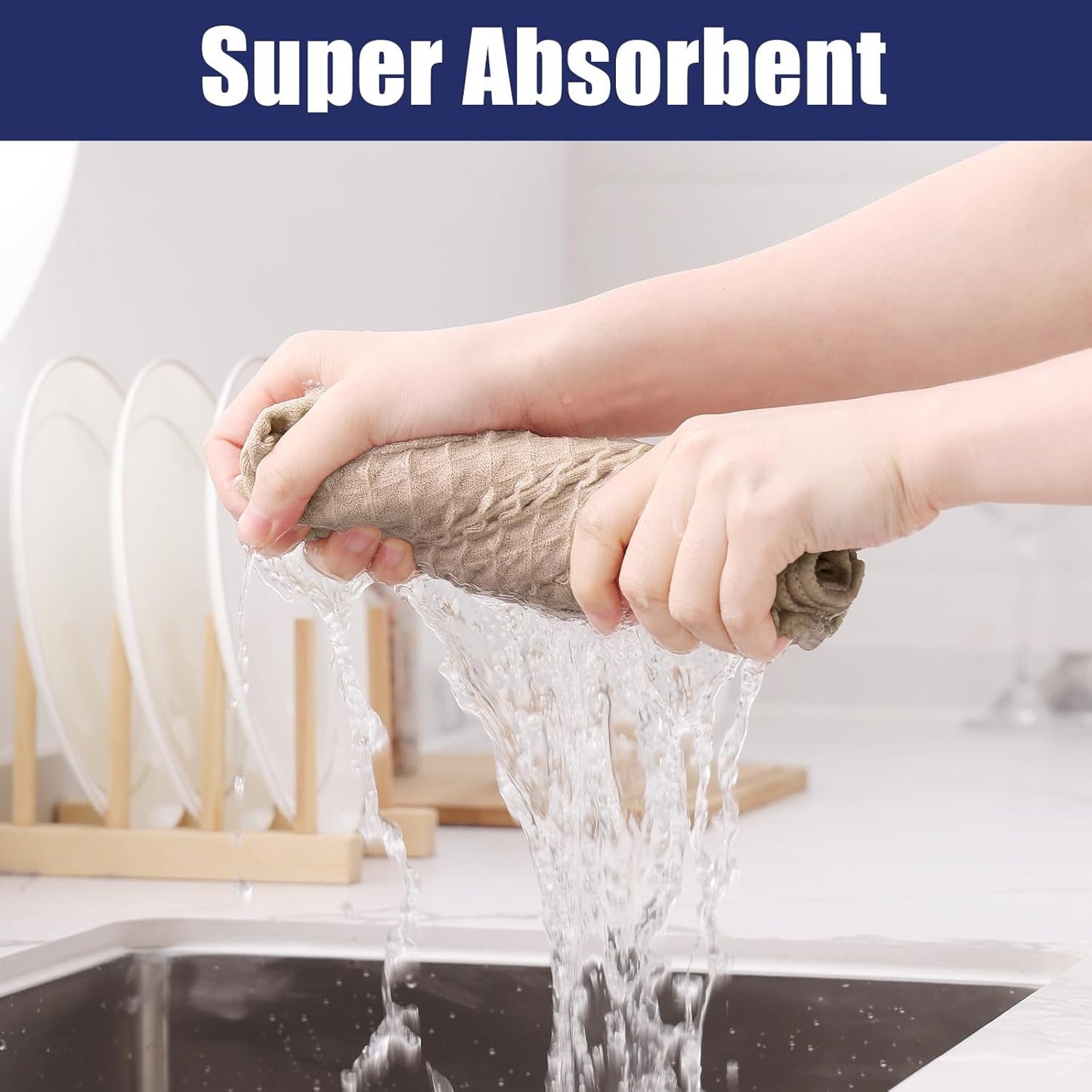 Homaxy Microfiber Waffle Weave Kitchen Towels, 16 x 28 Inch Ultra Absorbent and Solid Color Dish Towels, 4 Pack, Beige