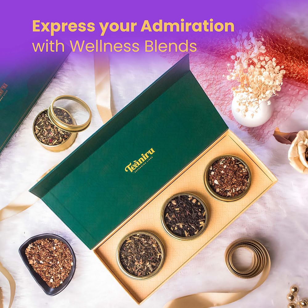 Teaniru, Grandeur Tea Collection | 3 Loose Leaf Tea Sampler | Variety Pack Assortment of Green, Herbal & Black Tea | Gluten Free & Sugar Free | Gift Set for Men & Women