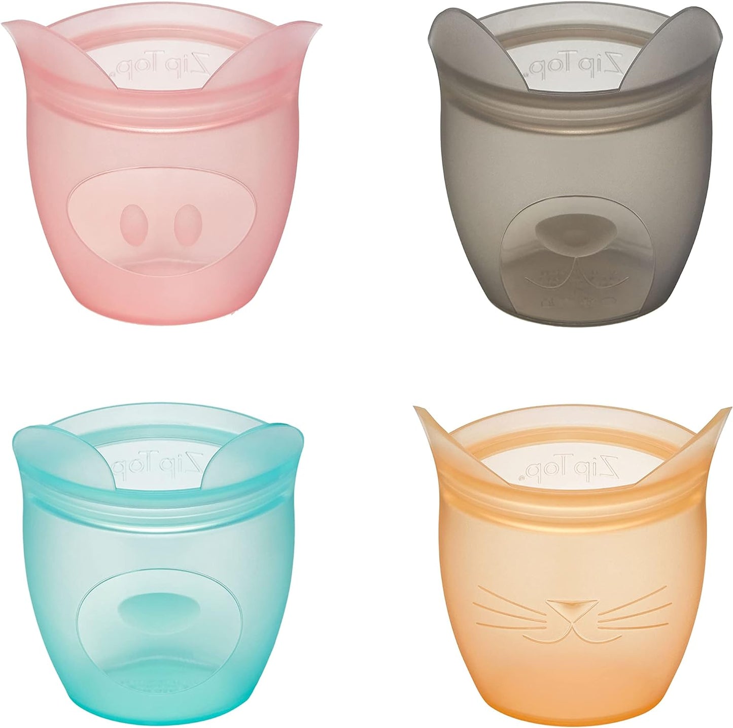 Zip Top Reusable 100% Silicone Baby + Kid Snack Containers- The only containers That Stand up, Stay Open and Zip Shut! No Lids! Made in The USA - Full Set of 4
