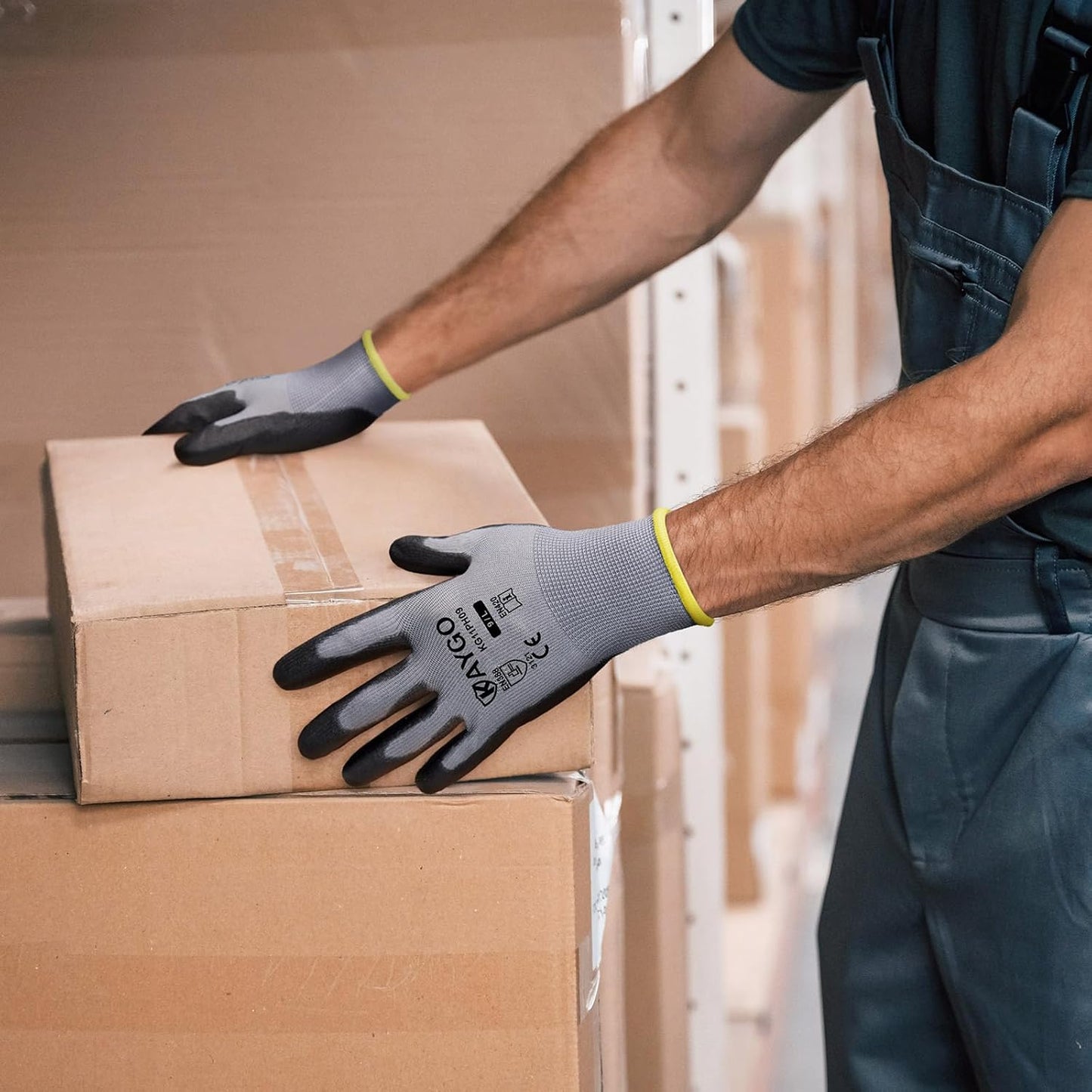 KAYGO Safety Work Gloves PU Coated-12 Pairs, KG11PB, Seamless Knit Glove with Polyurethane Coated Smooth Grip on Palm & Fingers, for Men and Women(X-Large (Pack of 12), Grey)