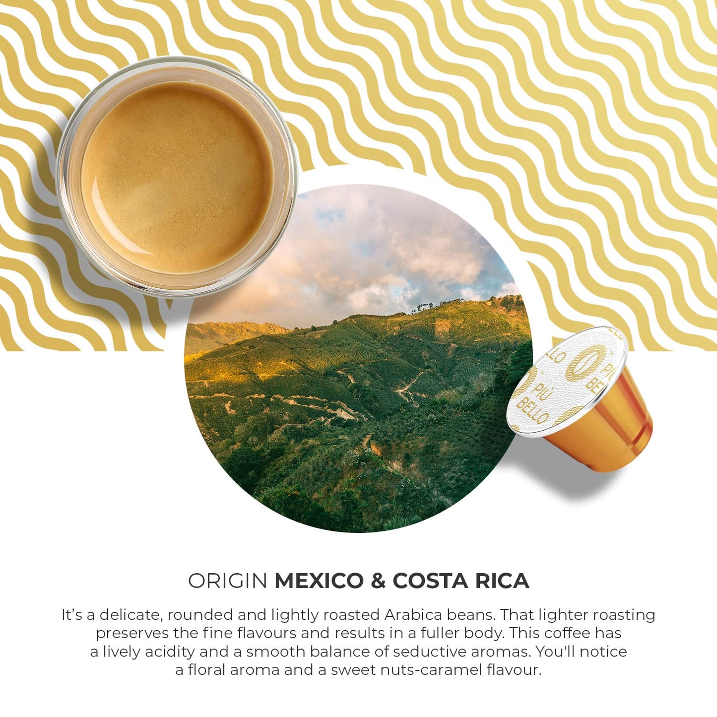 Piu Bello Espresso Coffee Pods for Nespresso Original Machines – Variety Pack – 3 Light Flavors: Chocolate, Nuts, Sweet Caramel – Rich & Balanced Taste, Kosher (3-Flavor Multipack, 60 Count)