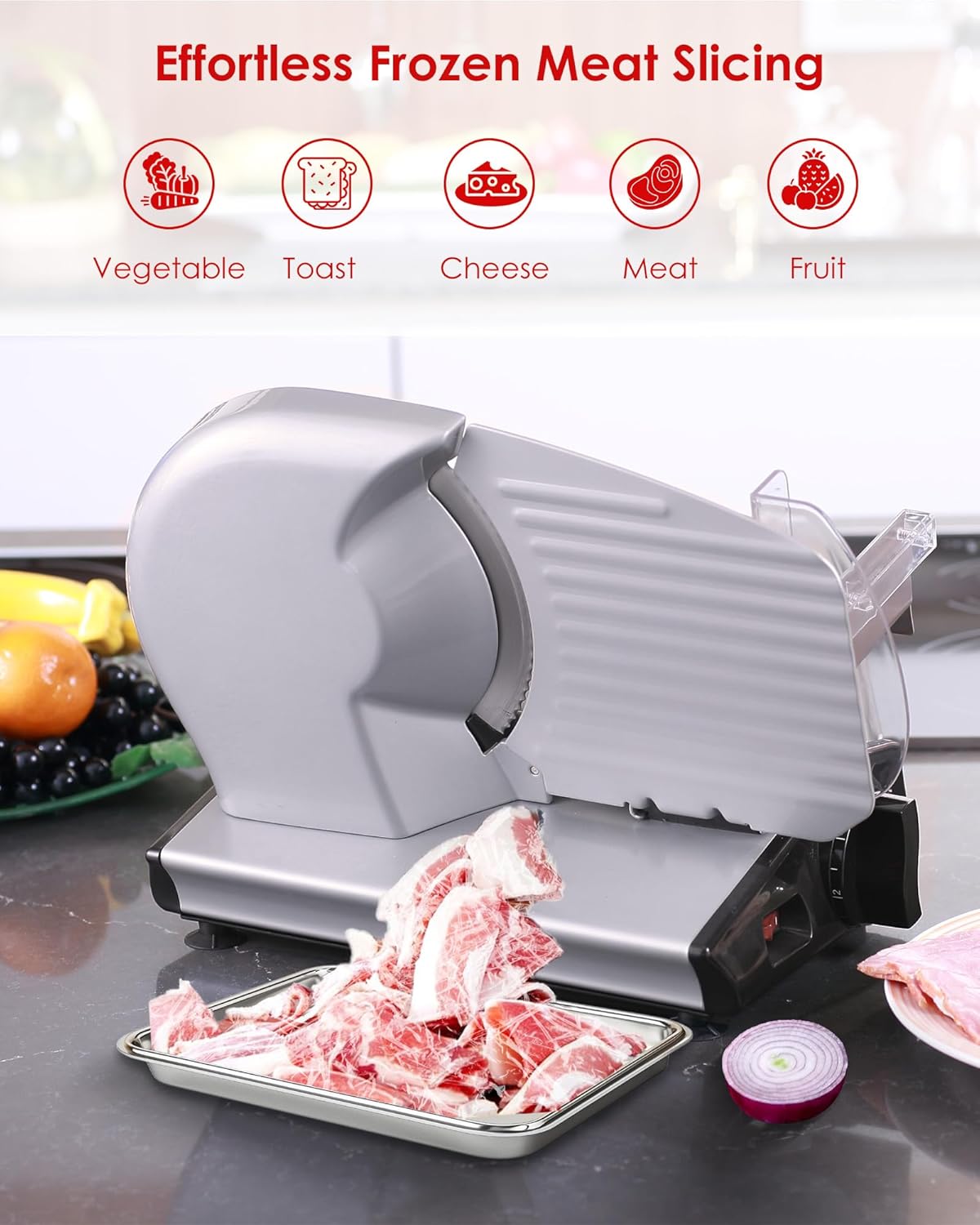 TOOGOOD 8.7" Meat Slicer, Electric Meat Slicer Machine with Removable Stainless Steel Blade, Deli Food Slicer for Home Use, Slicing Frozen Meat,Hard Cheese, Ham and Deli, Silver