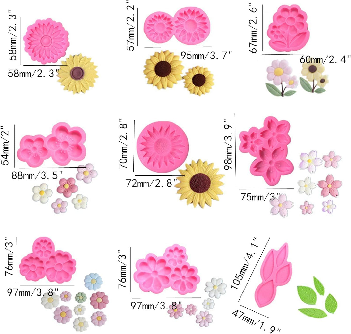 9 Pcs Flowers Fondant Molds,Flower Silicone Mold for Cupcake Dessert Chocolate Jelly Cookie Decor, Jewelry, Pastry, Chocolate,Handmade Soap Mould Candy Making(Pink)