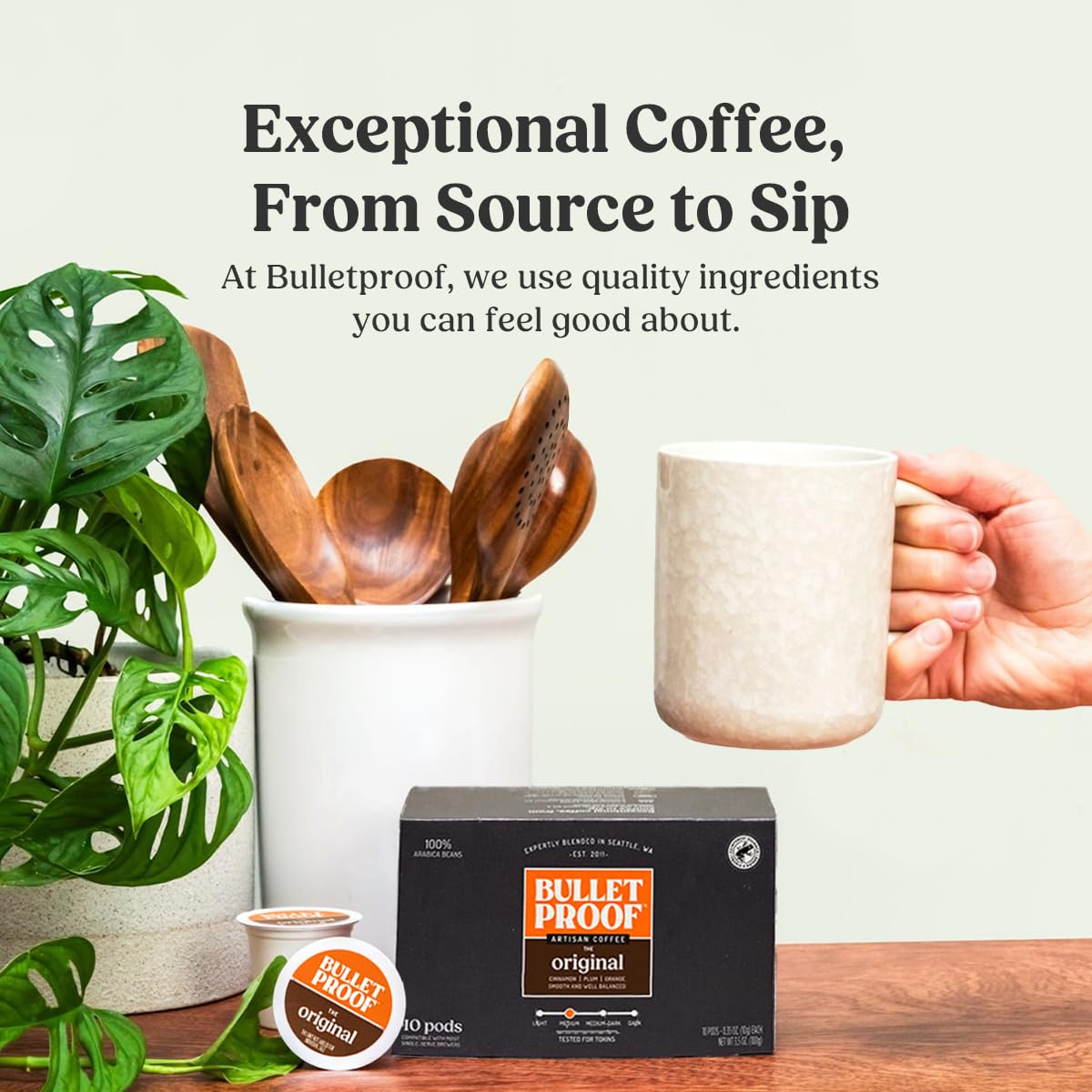 Bulletproof Original Medium Roast Single-Serve Pods, 10 Count, Arabica Beans, Clean Coffee Tested for Toxins, Packaging May Vary