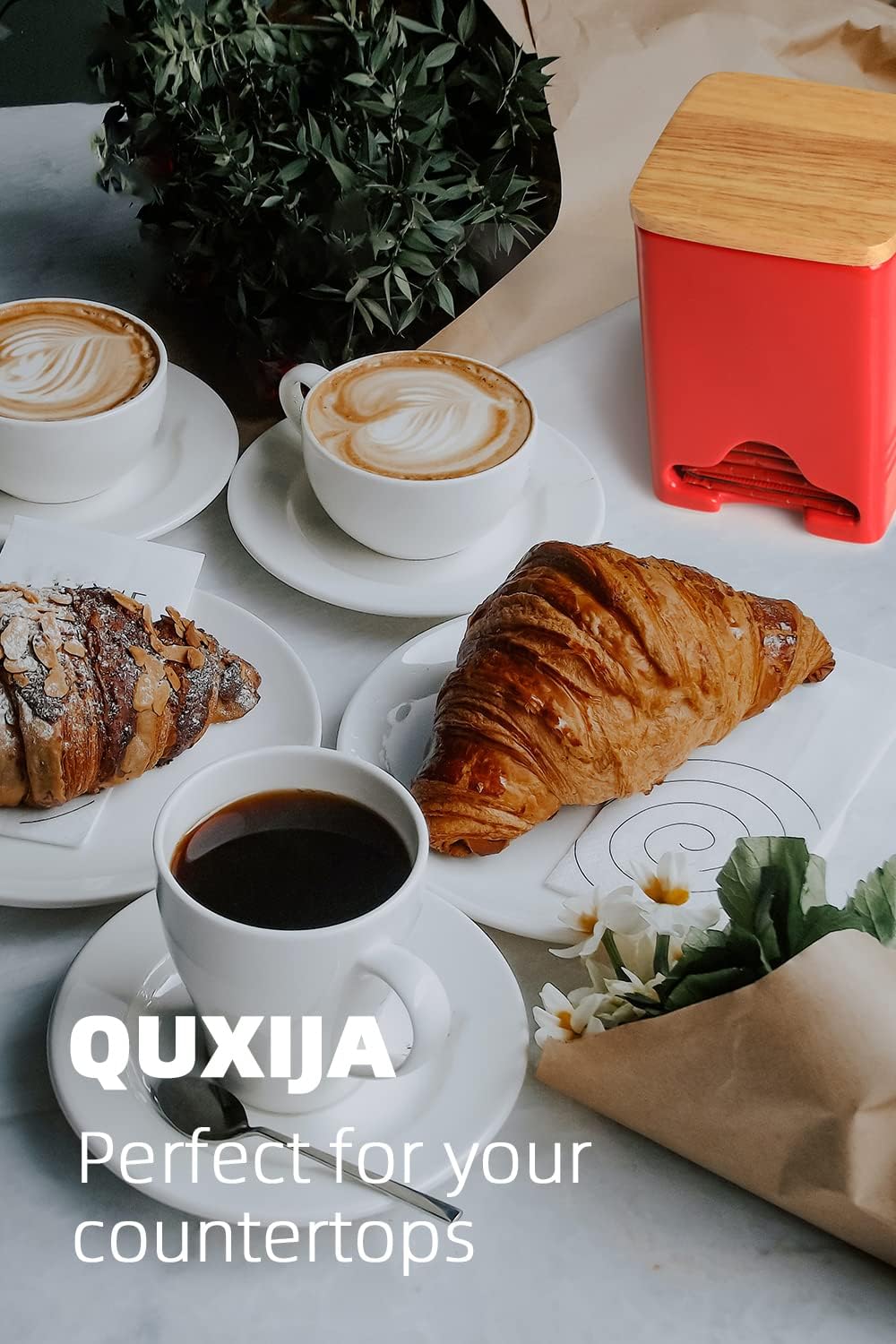 Ceramic Tea Bag Storage Organizer Caddy Holder with Lid (Red)