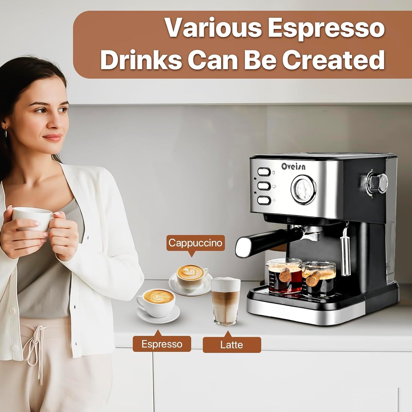 Espresso Machine Home Espresso Coffee Machine Compact Espresso Coffee Fast Heating for Cappuccino/Latte Coffee Machine for Home, Office
