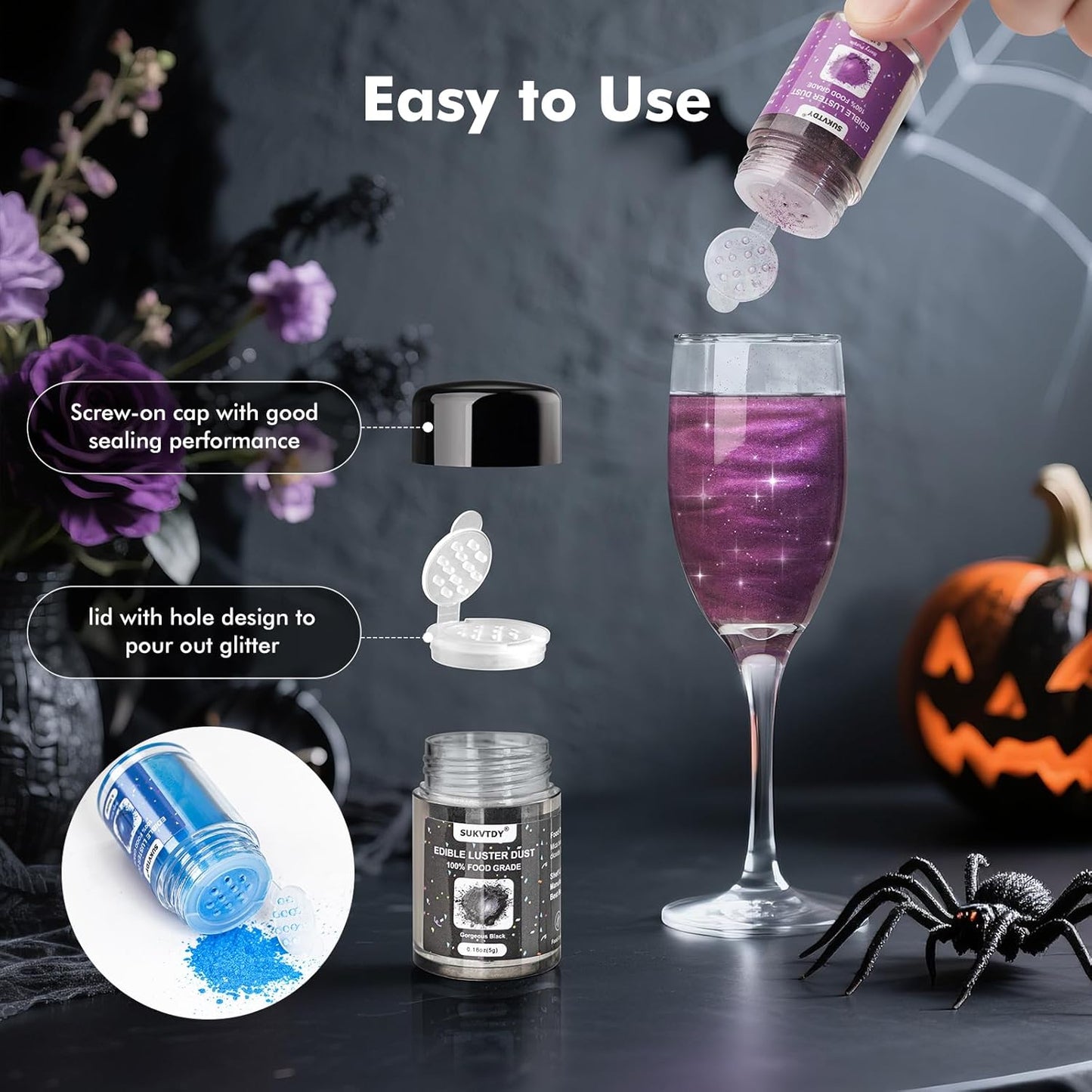 Edible Glitter for Drinks, 3 Colors Luster Dust Edible Set, 5g Food Grade Drink Glitter for Cakes Cookies Drinks Chocolate Decoration