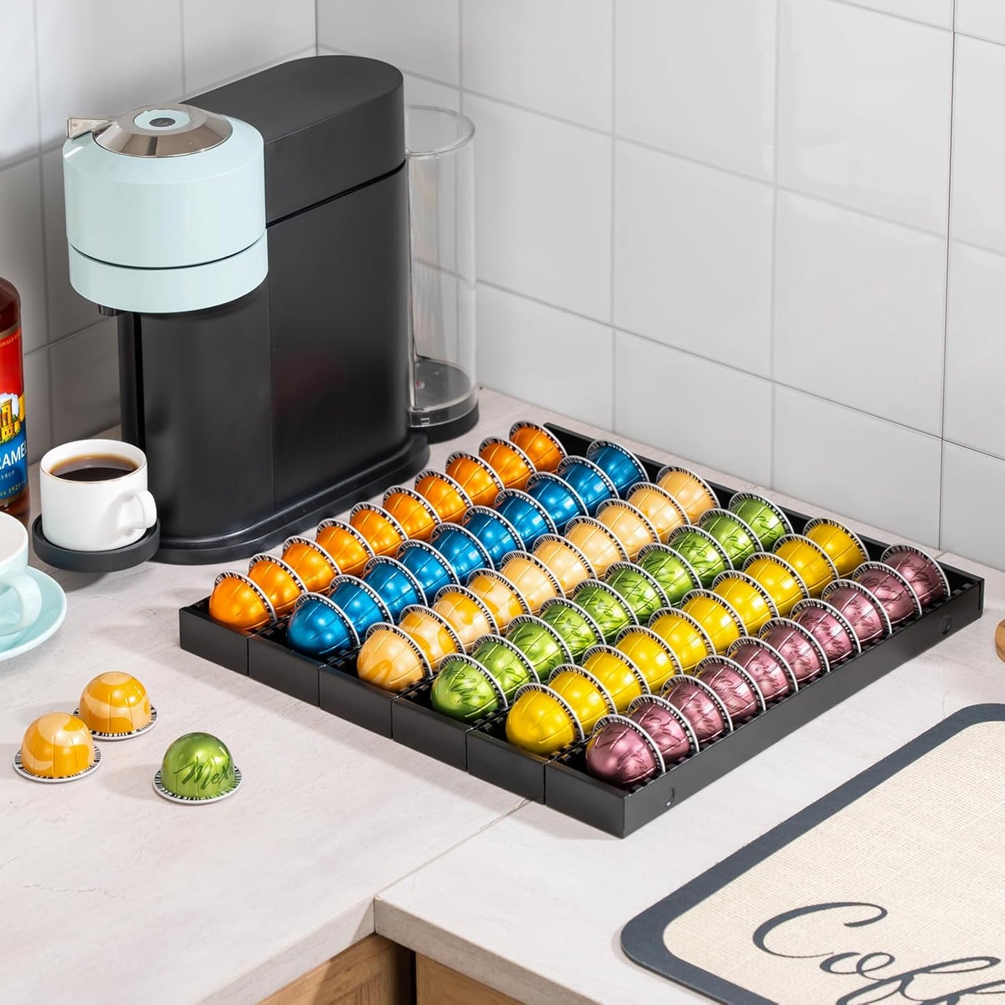 Coffee Pod Holder Drawer Organizer Insert for Counter,Nespresso Pod Holder DIY Magnetic Connect Black Metal(6 Packs)