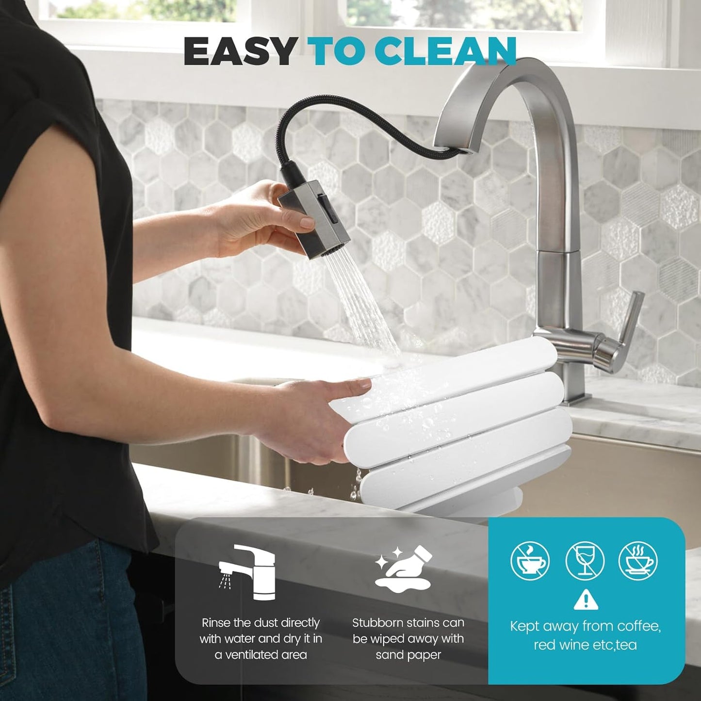 Extral Large Quick Dry Stone Drying Mat for Kitchen Counter,24"(L)x16"(W) Collapsible Eco-Friendly Absorbent Diatomaceous Earth Mat for Dishes Cups,Dish Drying Mats (White-Ellipse, 24x16 inch)