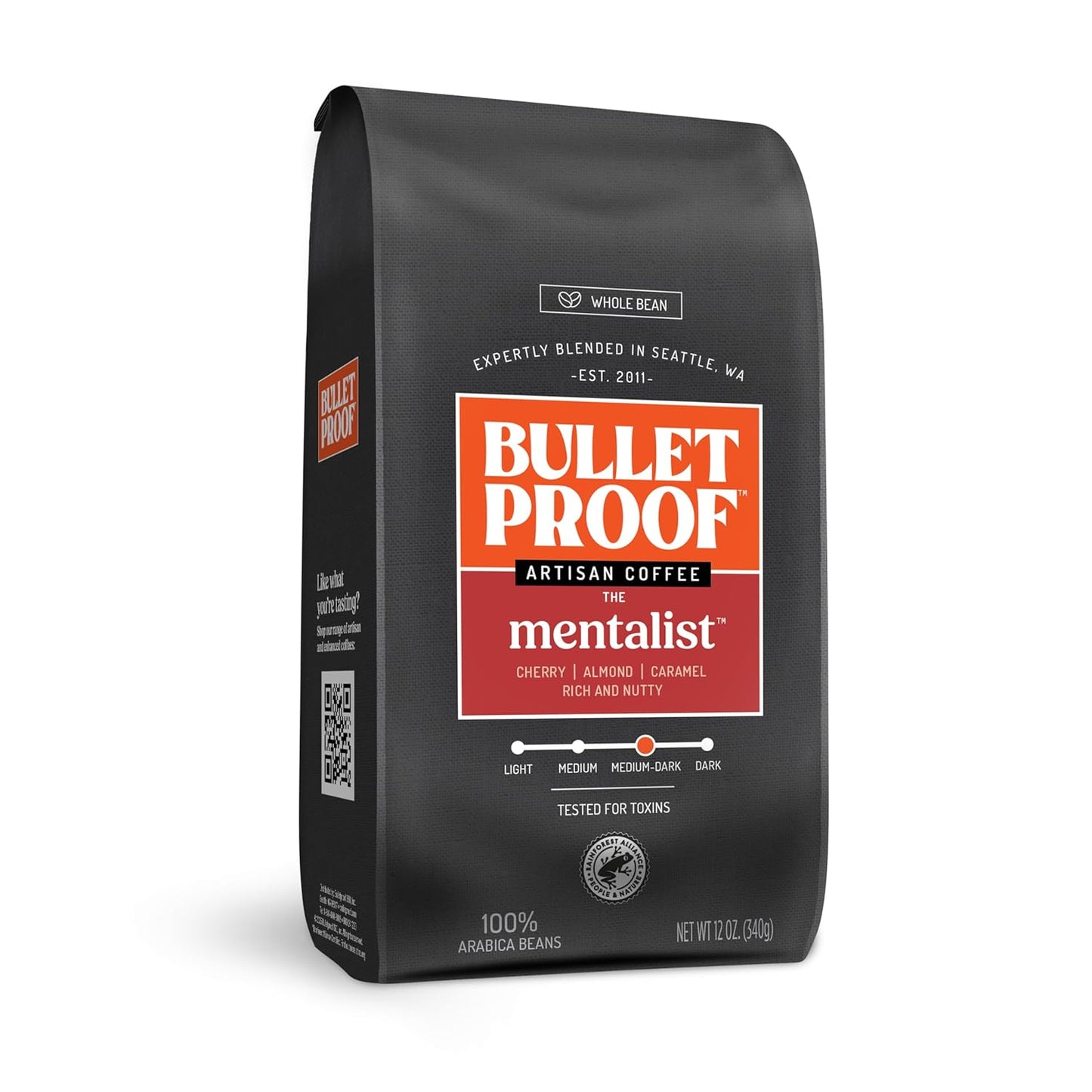 Bulletproof The Mentalist Medium-Dark Roast Whole Bean Coffee, 12 Ounces, Clean Coffee Tested for Toxins, Packaging May Vary
