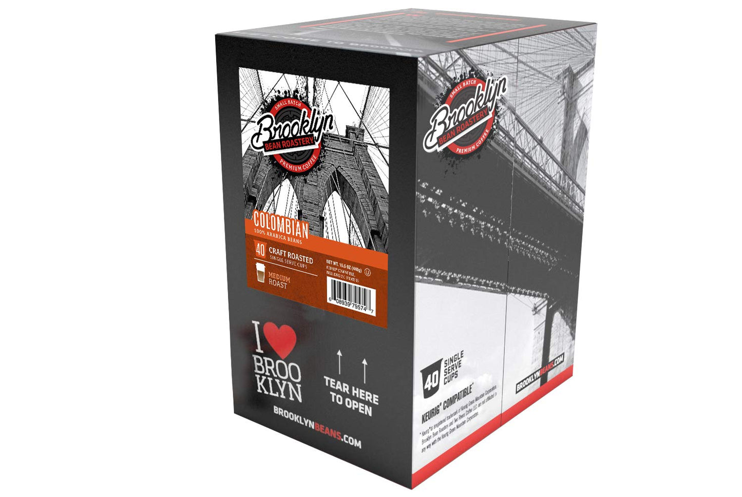 Brooklyn Beans Colombian Gourmet Coffee Pods - Compatible with Keurig K Cup Brewers Including 2.0 Machines, 40 Count, Rich and Smooth Colombian Medium Roast