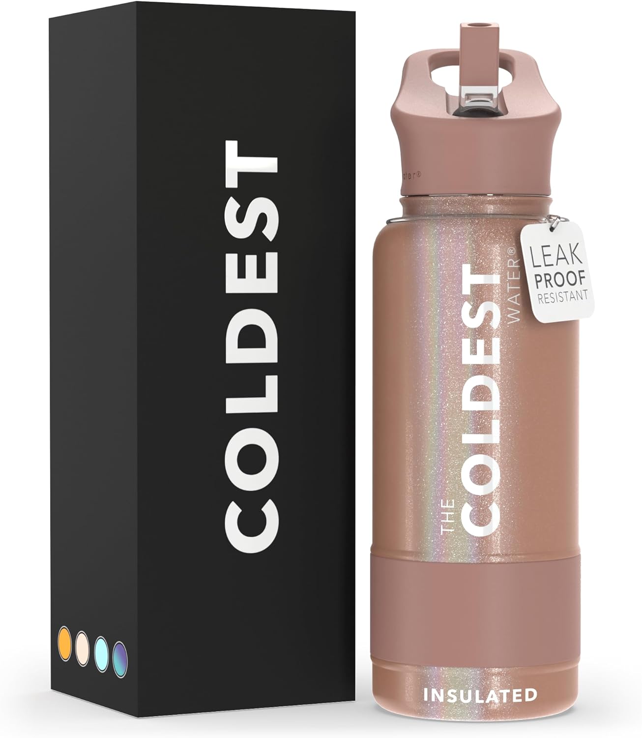 Coldest Insulated Water Bottle with Straw Lid - Stainless Steel Metal Insulated Bottle for Men & Women (Golden Rose Glitter, 32 oz)