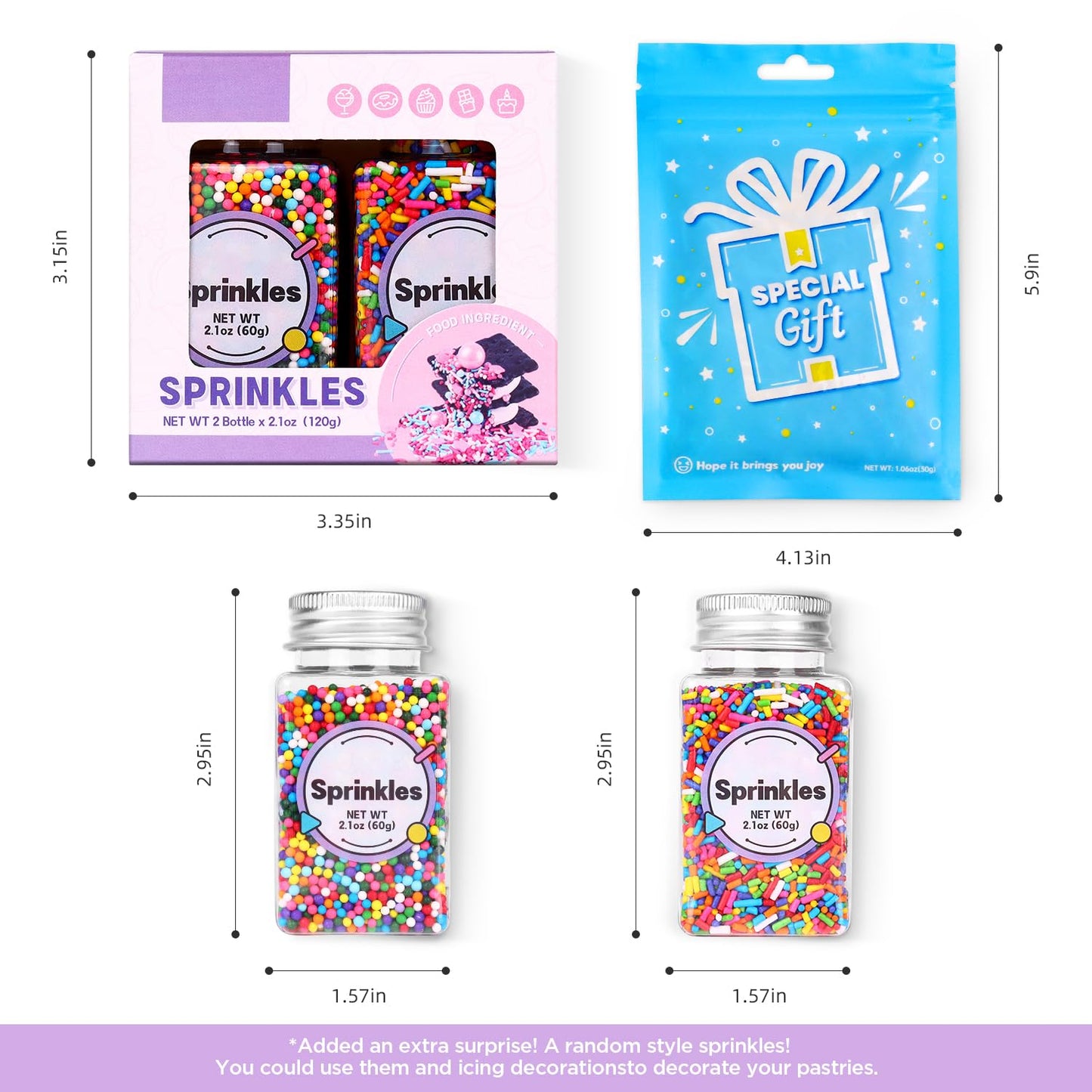 Rainbow Sprinkles, Confetti Sprinkles Bulk, Rainbow Sprinkles for Cake Decorating, Chocolate, Cupcake, Baking Sprinkles, and Ice Cream Toppings. (120g/4.2oz)