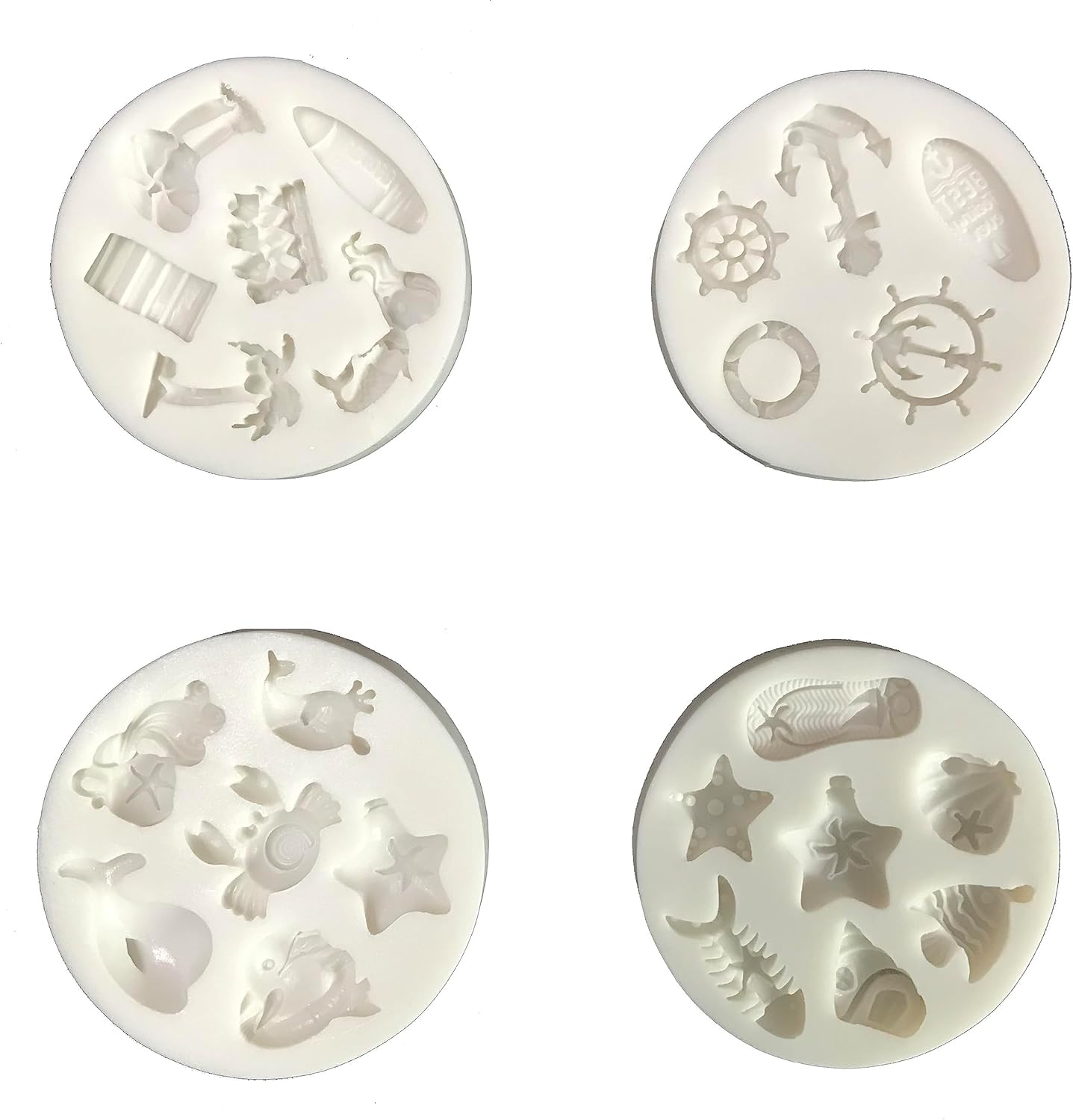 Lovely Small Items Silicone Fondant Molds Set For Cake Topper, Gumpaste, Candy & Chocolate, Polymer Clay and More (Sea life & Beach)