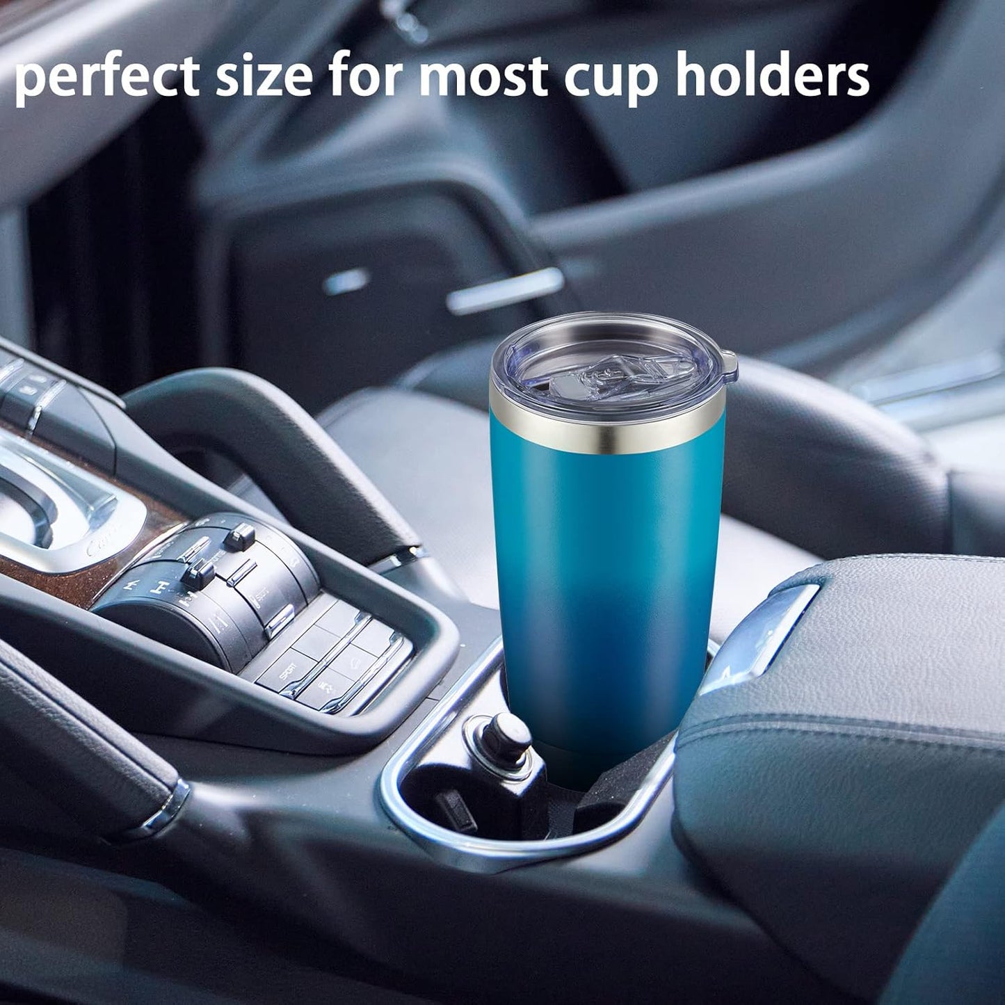 COMOOO 20oz Tumbler with Straw Stainless Steel Insulated Coffee Tumbler Cups Double Wall Vacuum Travel Coffee Mug with Splash Proof Sliding Lid for Hot Cold Drinks (Dark Night, 8 Pack)