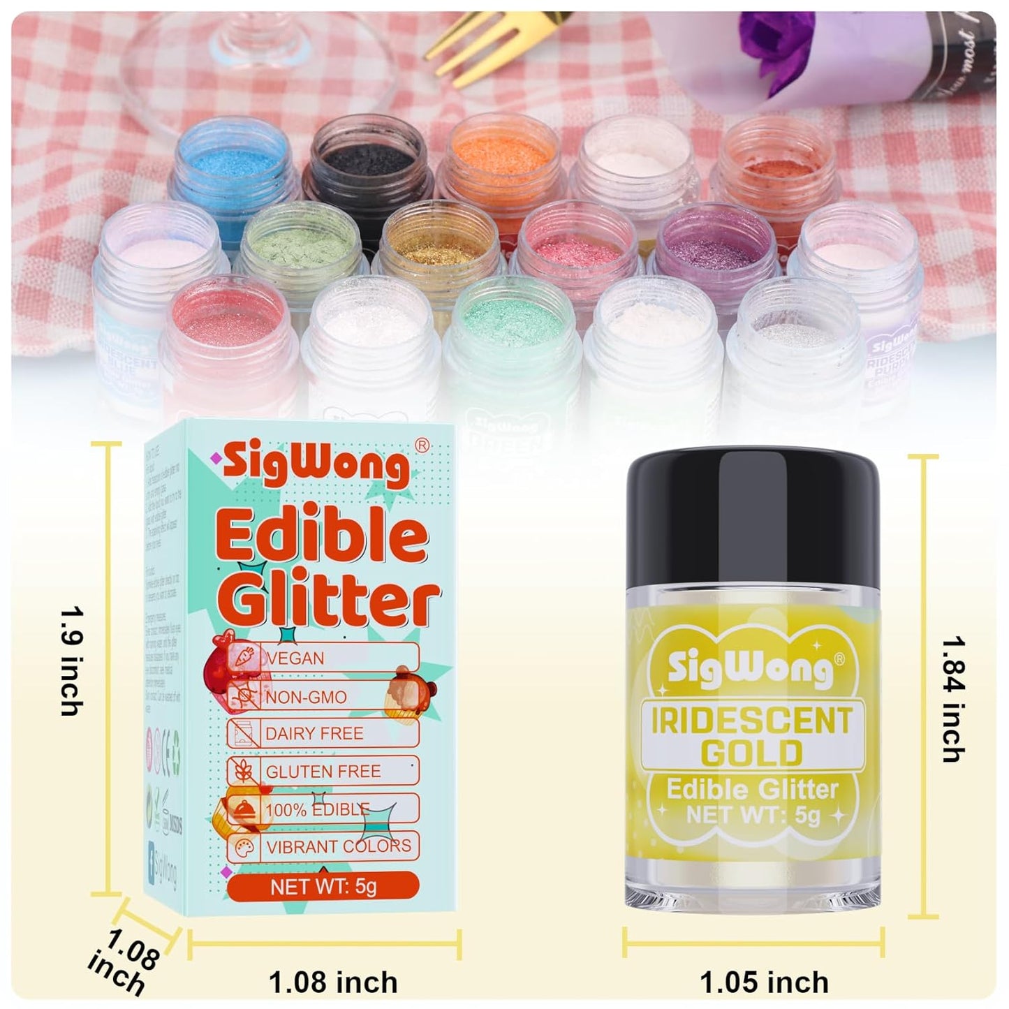 Iridescent Gold Edible Glitter - 5g Food Grade Cake Decorating Shimmering Glitter, Edible Sprinkle Luster Dust for Drinks, Chocolates, Fondant, Strawberries, Cupcakes, Candy, Cookie - Vegan