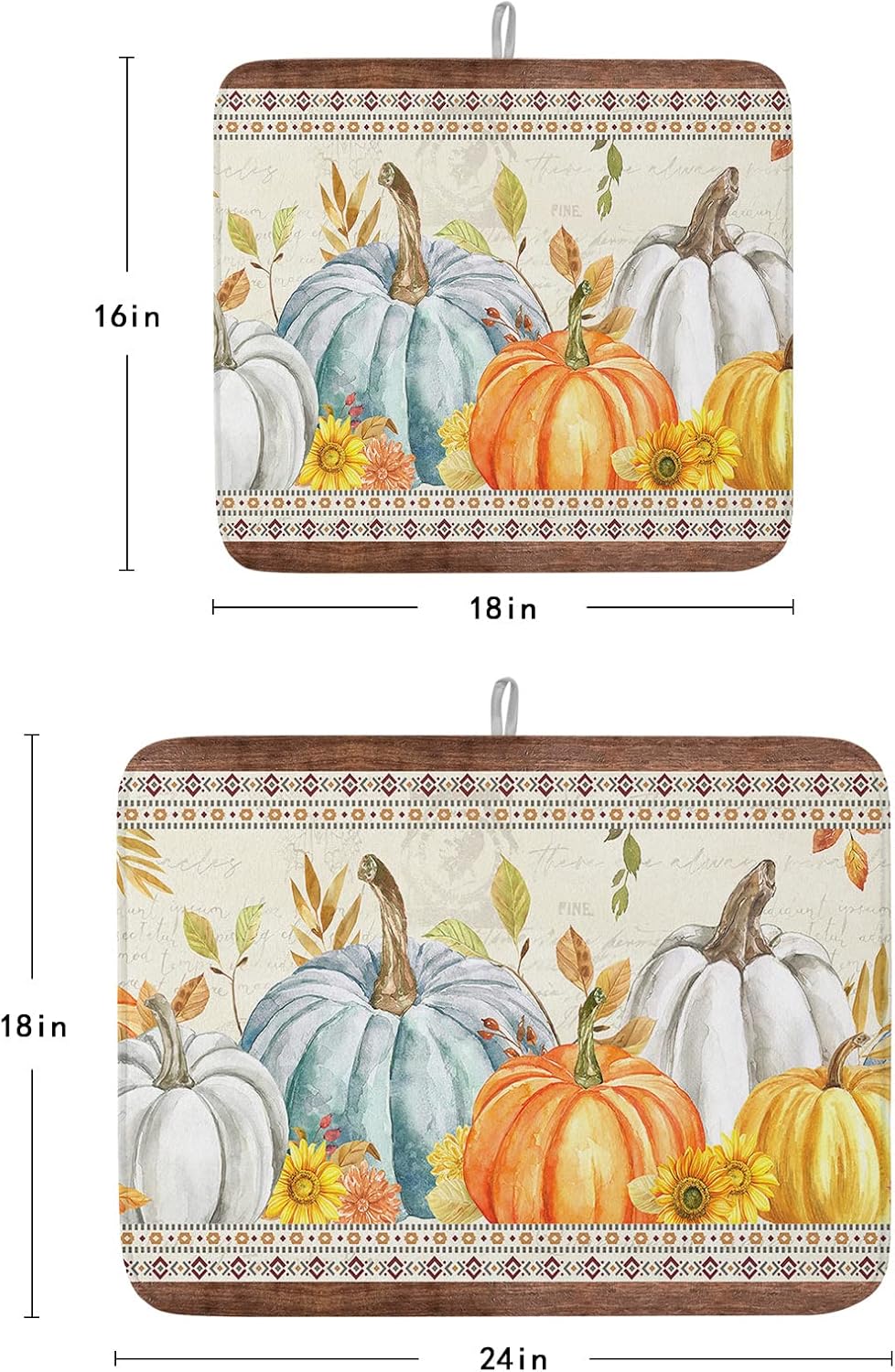 Fall Dish Drying Mat for Kitchen Counter Pumpkin Drying Pad Absorbent Drying Mats for Countertops Sinks Draining Racks Sunflower Eucalyptus Leaves Drainer Holiday Harvest Thanksgiving Decor 16x18