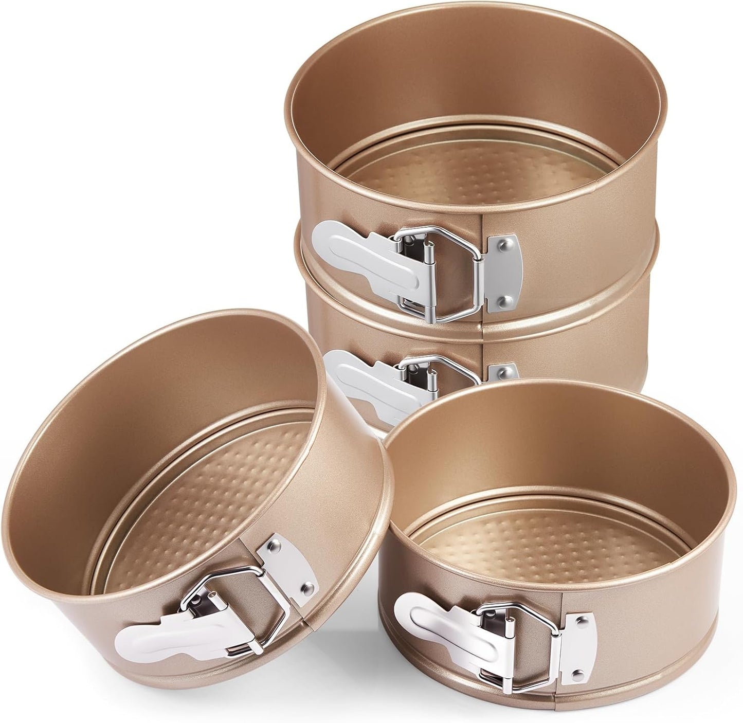 4 Pcs 6 Inch Non Stick Springform Pan with Removable Bottom Carbon Steel Round Springform Cheesecake Pan with Stainless Steel Spring Buckles for Baking Kitchens Restaurant(Champagne Gold)