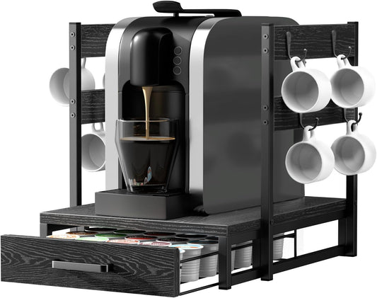 Coffee Pod Drawer for K Cup, 35 Pods K-Cup Holder Organizer with Cup Holder, Durable Coffee Maker Stand with Storage Drawer, Black