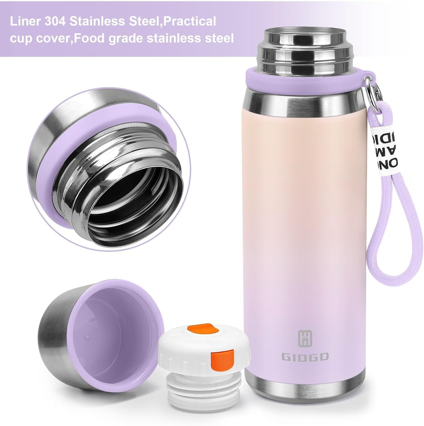 Stainless Steel thermo Bottles with cup 700ml/23.7oz Vacuum Insulated Bottle for hot and cold coffee drink water thermo flask with cup.(Gradient Purple,700ml)