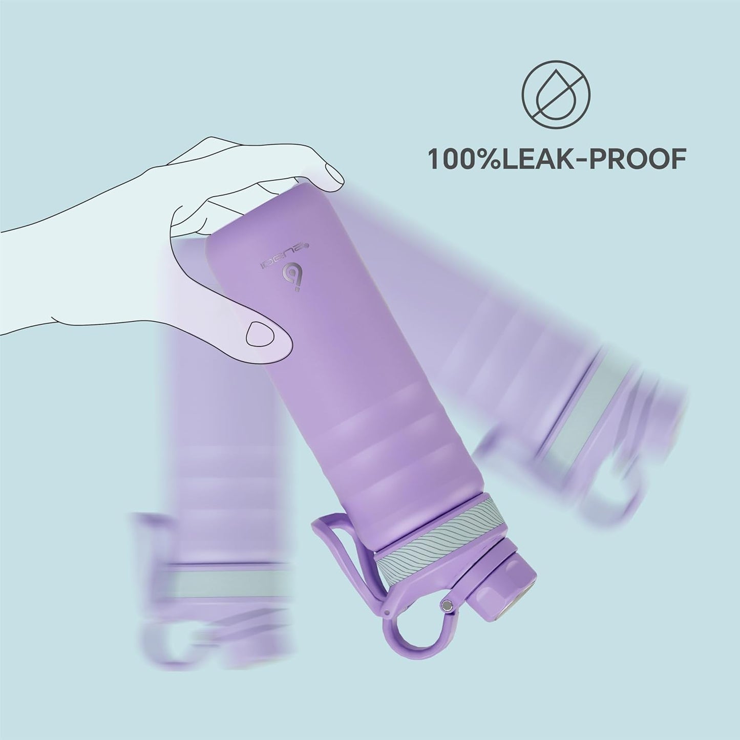 IDEUS Insulated Stainless Steel Water Bottle with 2 Leak-Proof Lids, Thermal Water Flask for Hiking Biking, 24oz, Violet