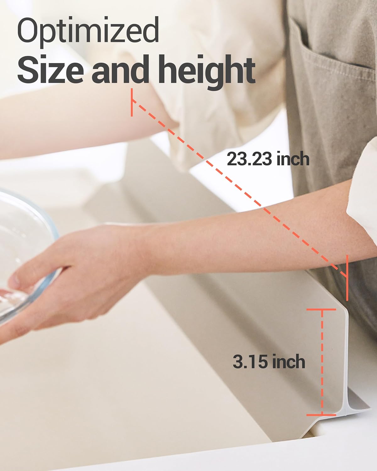 23 inches 100% Premium Silicone Kitchen Sink Splash Guard - Non Slip Strong Suction, Durable, and Easy-to-Clean Splash Protector for Mess-Free Cooking and Dishwashing (Gray)
