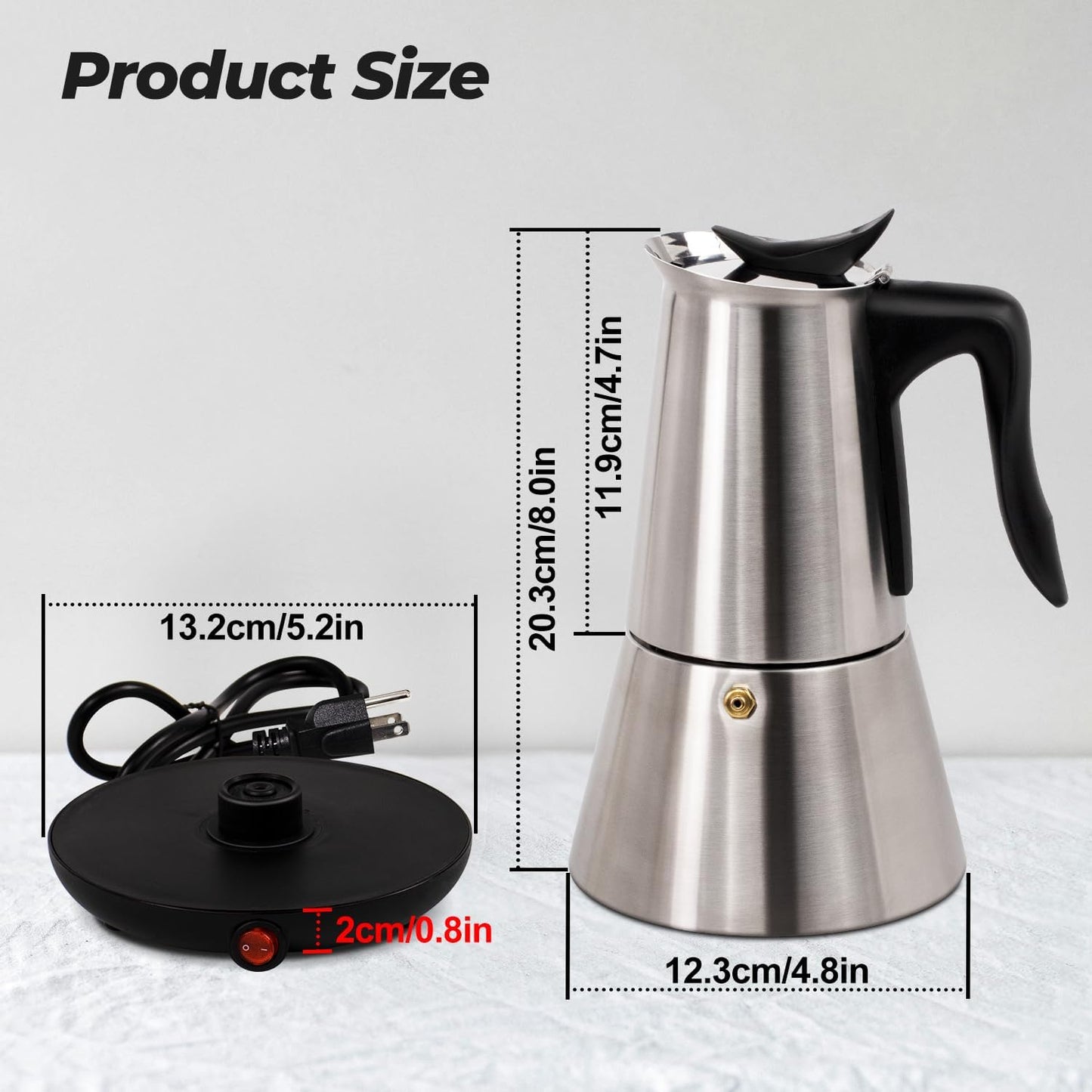 Electric Stainless Steel Moka Pot 6 Cup 300ml Mocha Pot Espresso Maker with Detachable Base Ideal Coffee Maker for Home Italian and Cuban Café Coffee maker Espresso maker Coffee Pot