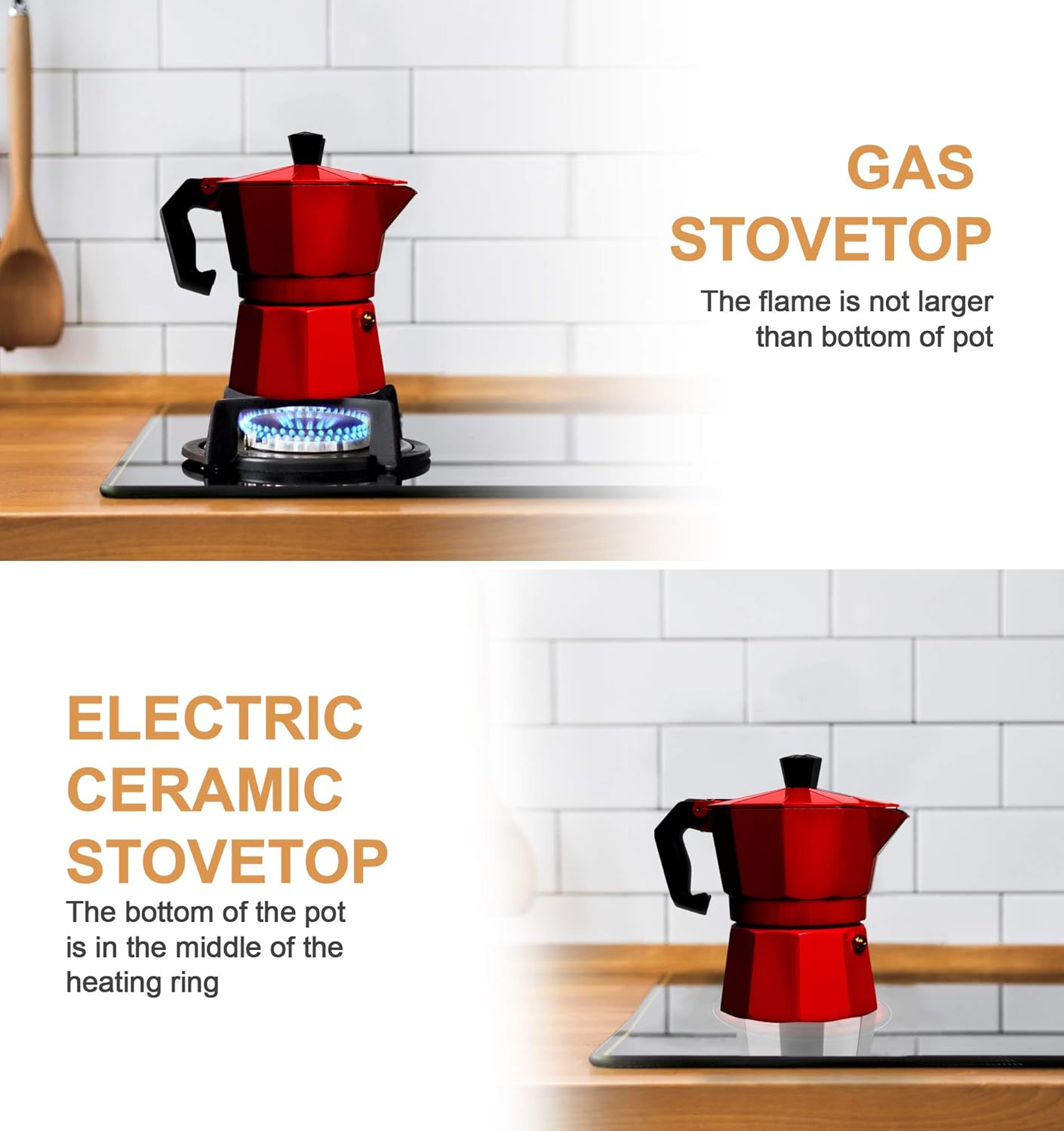 Mixpresso Red 3 Cup Moka Pot Cuban Coffee Maker, Moka Pot for Gas, Electric Stove Top, Classic Italian Coffee Maker, Stovetop Espresso Maker, Camping Pot Makes 3 Espresso Cup 5 Oz