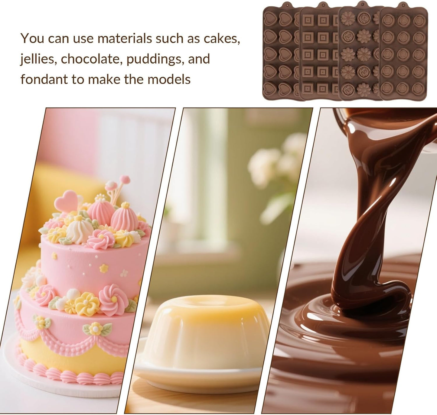 4 Pcs Chocolate Silicone Molds for Candy, Food Grade No-Stick Baking Molds with Different Shapes (4 Styles)