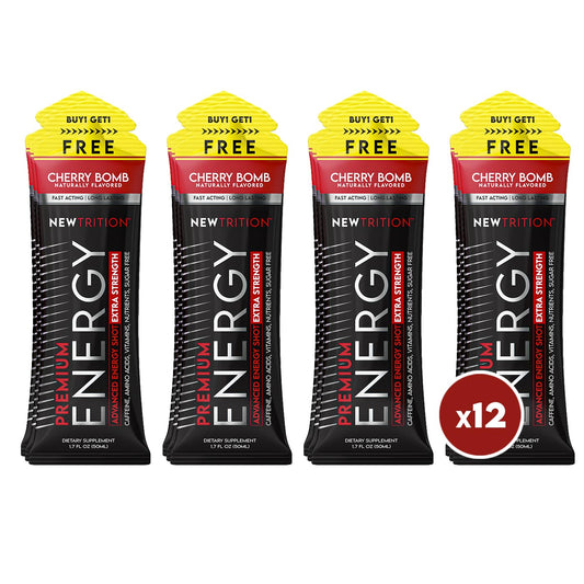 NewTrition® Extra Strength Energy Shots, 250mg Caffeine Energy Shots with Vitamin B & Amino Acids, Sugar-Free Vitamin Energy Shot, 1.7 fl oz (Pack of 12, Cherry Bomb)