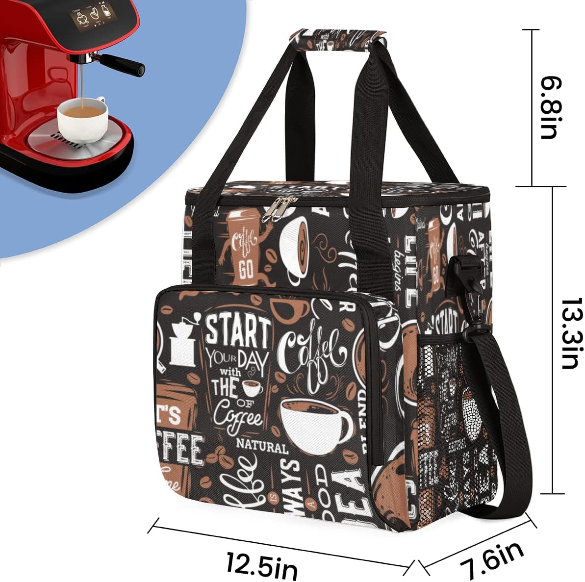 cfpolar Coffee Maker Storage Bag, Waterproof Travel Carrying Storage Tote Bag Organizer Case, Compatible with K-Mini or K-Mini Plus, And Suitable for Other Accessories， With Pockets for K-Cup Pods