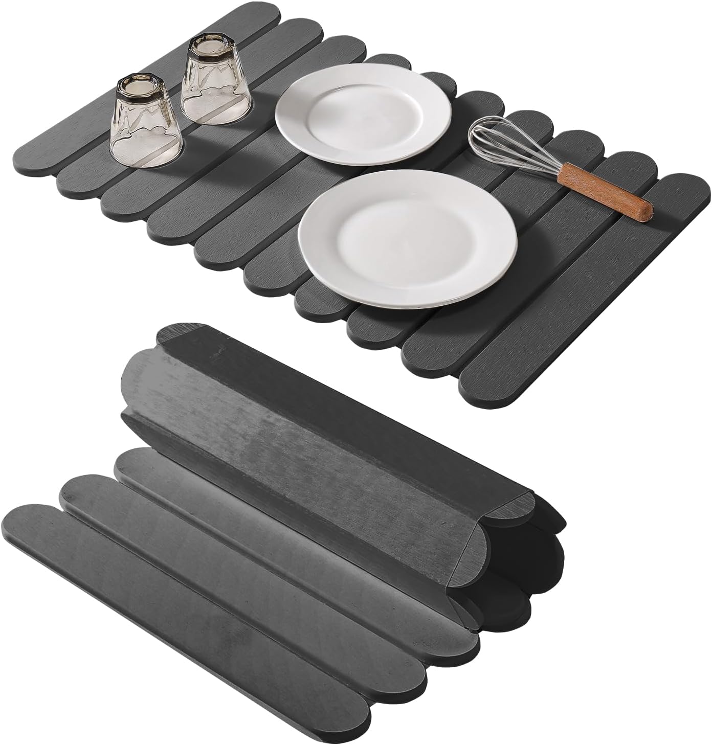 Extral Large Quick Dry Stone Drying Mat for Kitchen Counter,24"(L)x16"(W) Collapsible Eco-Friendly Absorbent Diatomaceous Earth Mat for Dishes Cups,Dish Drying Mats (Deep gray-Ellipse, 24x16 inch)