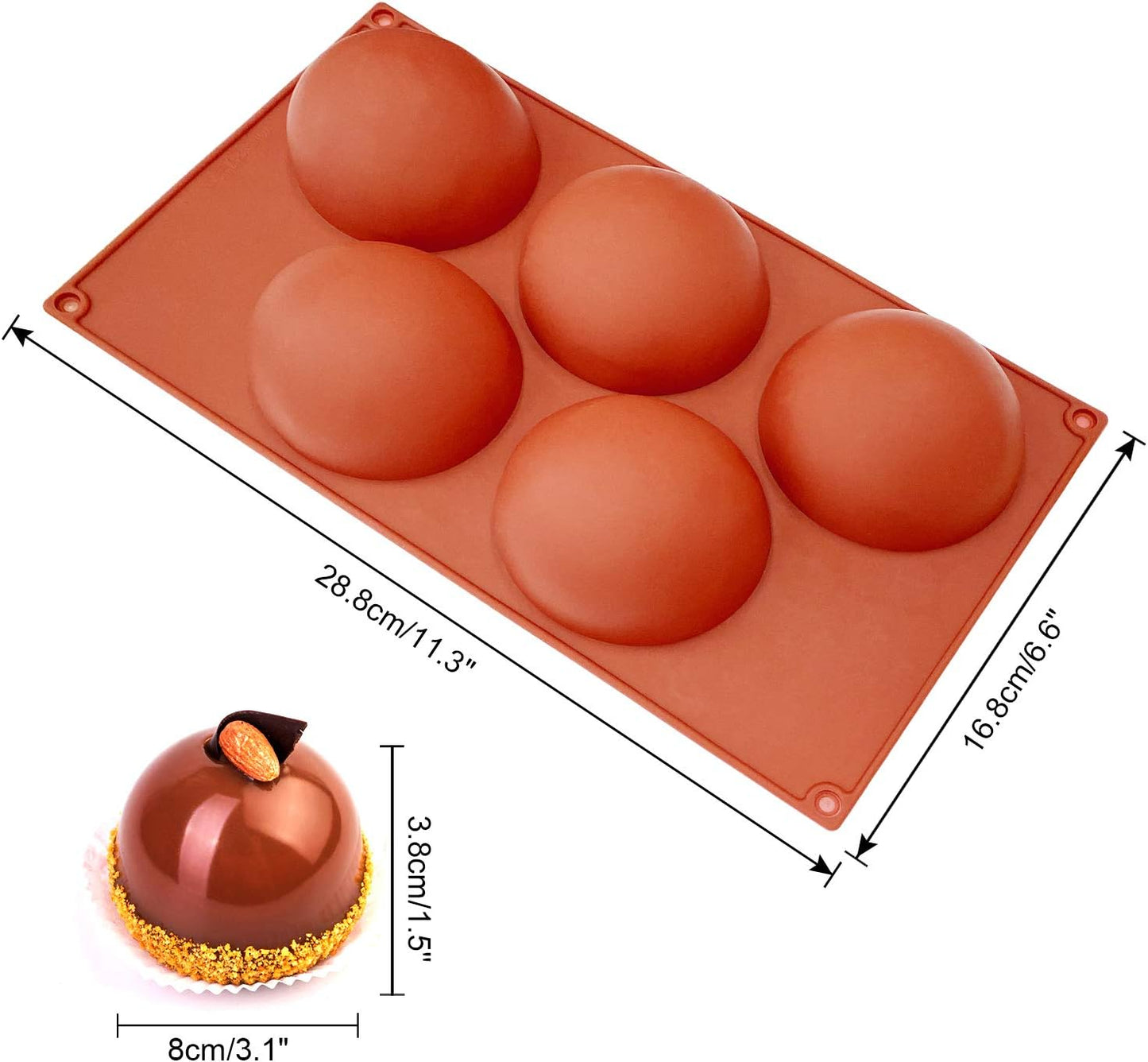 Extra Large 5-Cavity Semi Sphere Silicone Mold, 3 Packs Half Sphere Silicone Baking Molds for Making Chocolate, Cake, Jelly, Dome Mousse