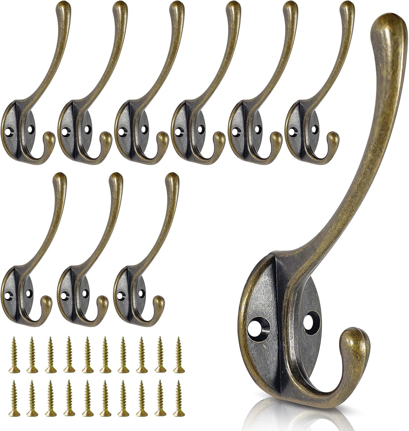 Wall Hooks for Hanging, 10-Pack Heavy Duty Metal Coat Hooks, for Living Room, Bathroom, Kitchen, Bedroom for Towel, Hat, Key, Closet, Bag (Bronze)