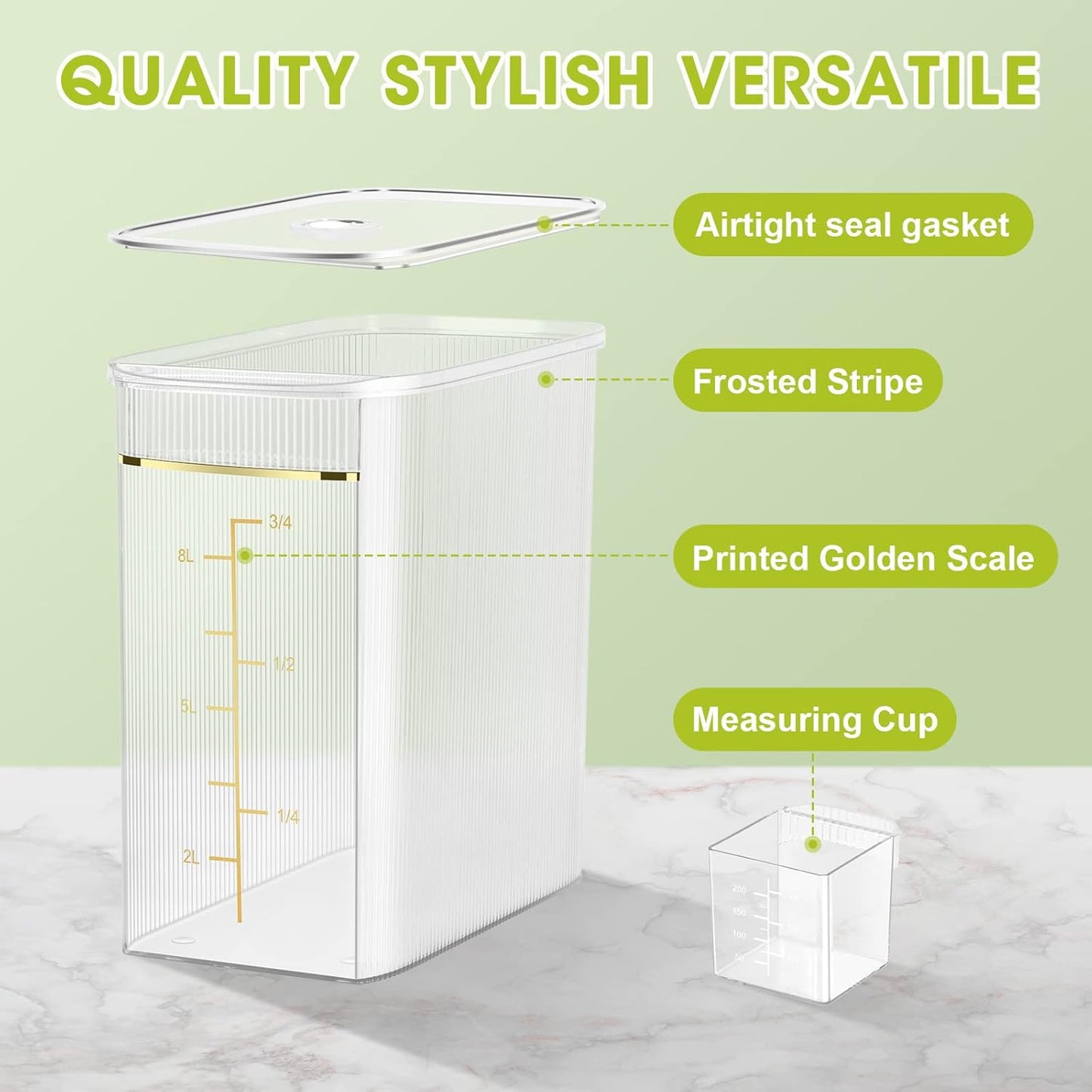 TBMax Rice Storage Container 20 Lbs, Crystal-Clear Large Food Container Rice Holder Bin with Measuring Cup for Flour, Sugar, Oatmeal, Kitchen Pantry Organization and Storage