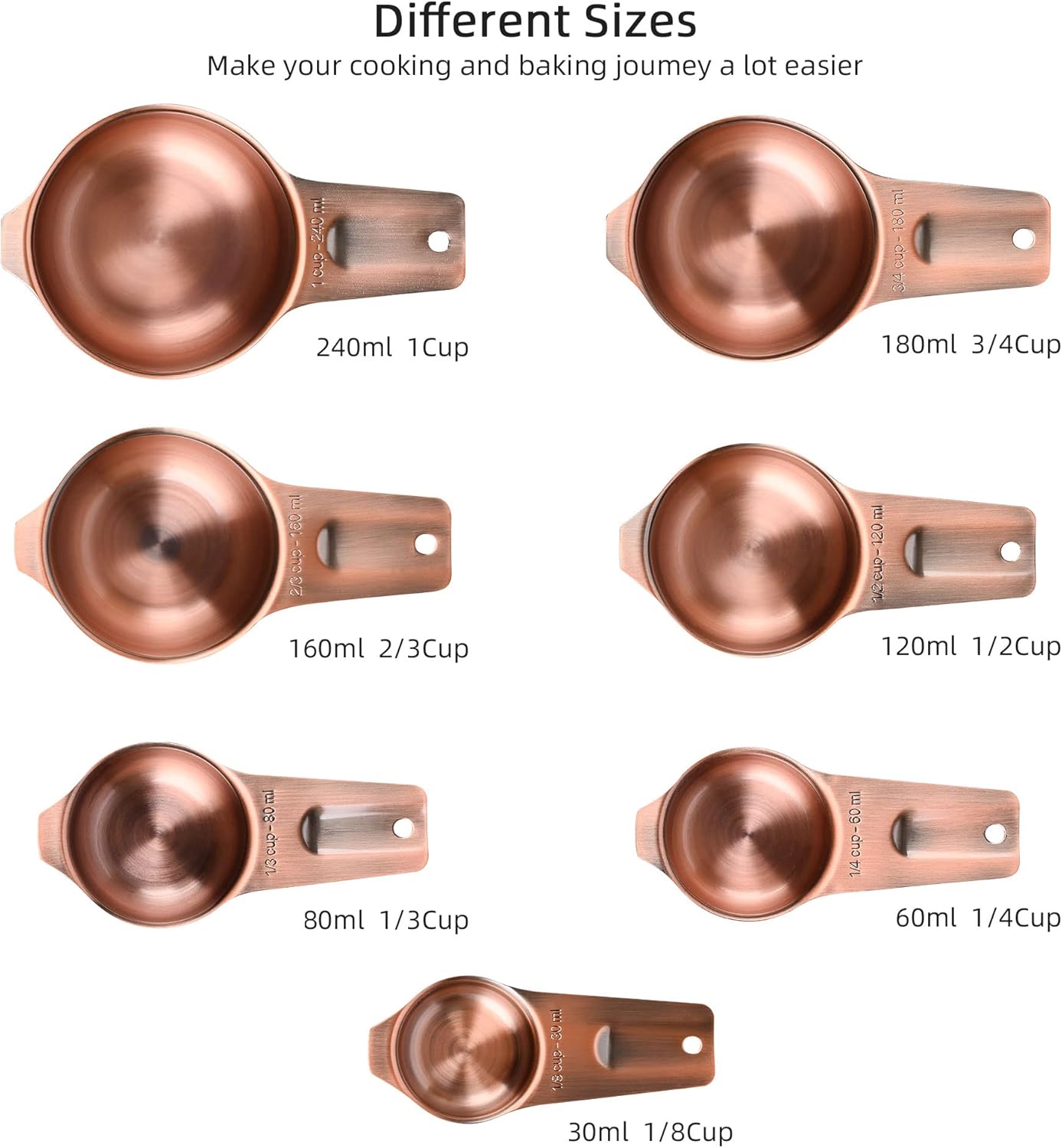 Copper Measuring Cups and Spoons - 17 Piece Set, 7 Cups and 9 Spoons with 1 Leveler for Kitchen