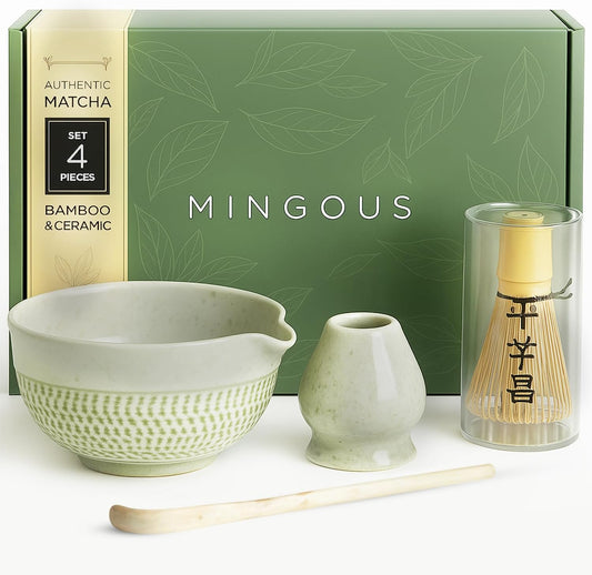 Matcha Set Ceramic kit With Bamboo Whisk Scoop Bowl And Holder For Authentic Japanese Tea Ceremony Smooth Pour Easy Clean Experience Gift For Matcha Lovers (Green)