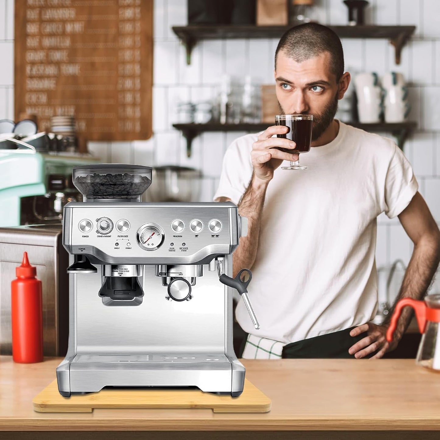 Appliance Slider 360° Rolling Tray for Coffee Maker Bamboo Coffee Pot Slider Tray for Countertop Rotation Sliding Tray with Wheels, Appliances Mat Easily from Under The Cabinet Natural(15.7"×13")