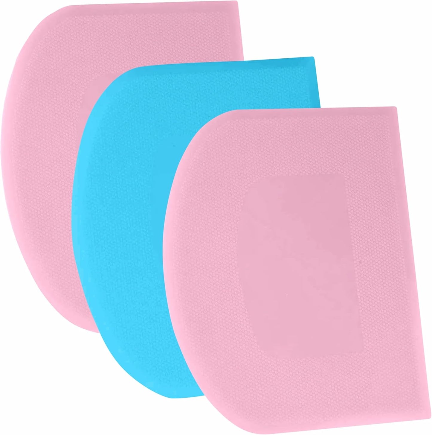 SURDOCA Dough Scraper Bench Scraper - 3P 5.9x4.3" Plastic Flexible Bowl Scraper, Sharp Edge & Angles Cake Scraper. Non-Slip Bakeware Decorating Tools Sculpting & Modeling Tools - Pink+Blue+Pink