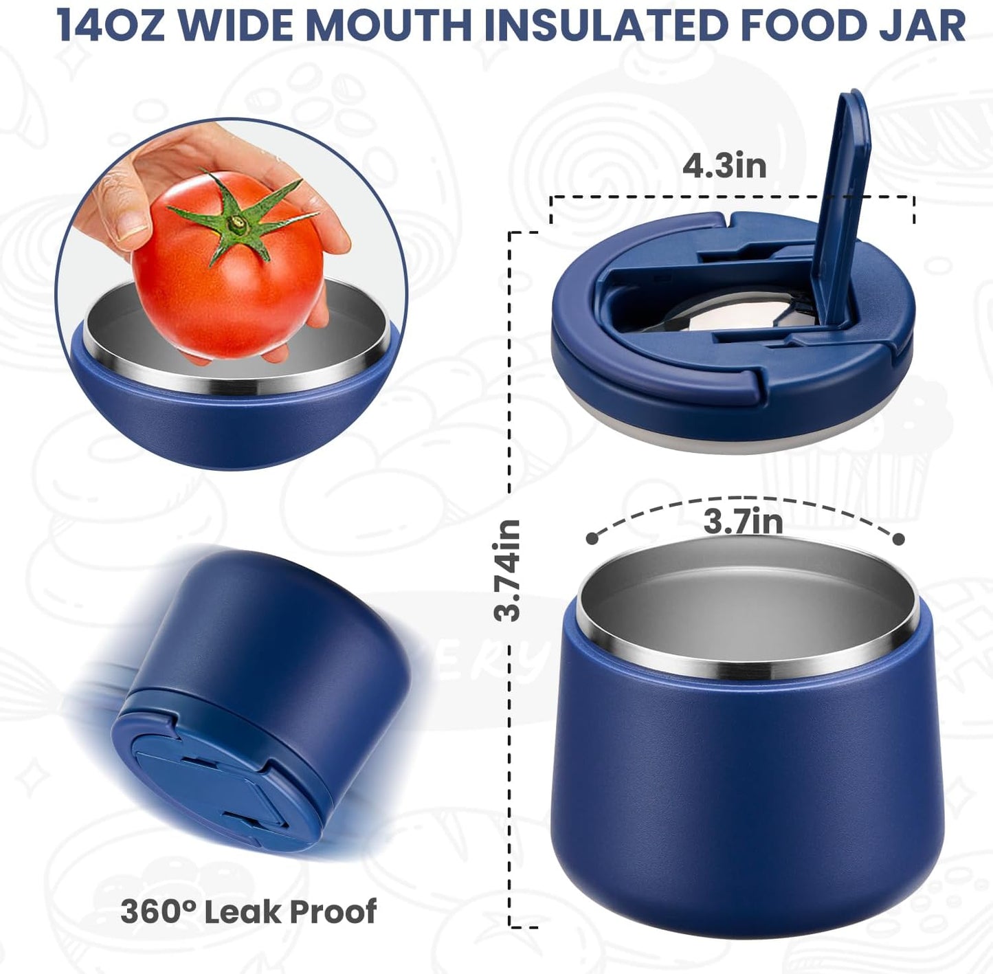 Soup Thermo for Hot Food Kids 14oz Lunch Containers with Buckle Lid Wide Mouth Hot Food Jar Vacuum Insulated Stainless Steel Bento Box Leakproof with Spoon(Blue)