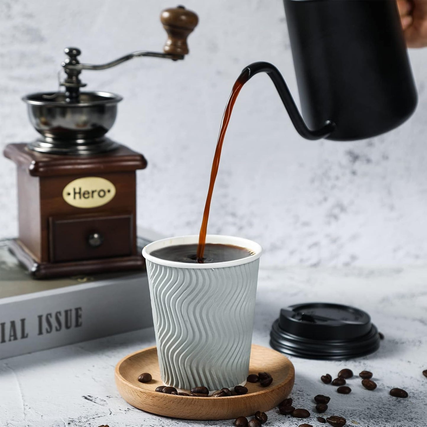 MUCHII 8 oz Disposable Paper Coffee Cups, 100 Count Insulated Ripple To Go Cups With Lids and Straws for Tea, Hot Chocolate, and Drinks