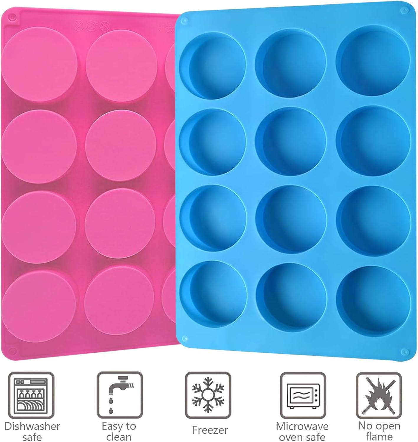 Round Chocolate Cookie Molds,SAGOOITS 12-Cavity Cylinder Chocolate Silicone Molds for Covered Oreo, Cookies Candy Jelly Mini Cakes and Muffin(2 PCS)