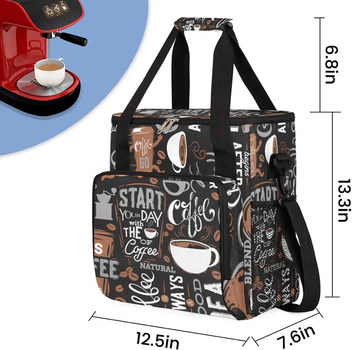 coffee cup coffee beans gray Coffee Maker Carring Bag Travel Carrying Storage Tote Bag Compatible Portable Single Serve Coffees Brewer Case with Pockets for K-cup Pods